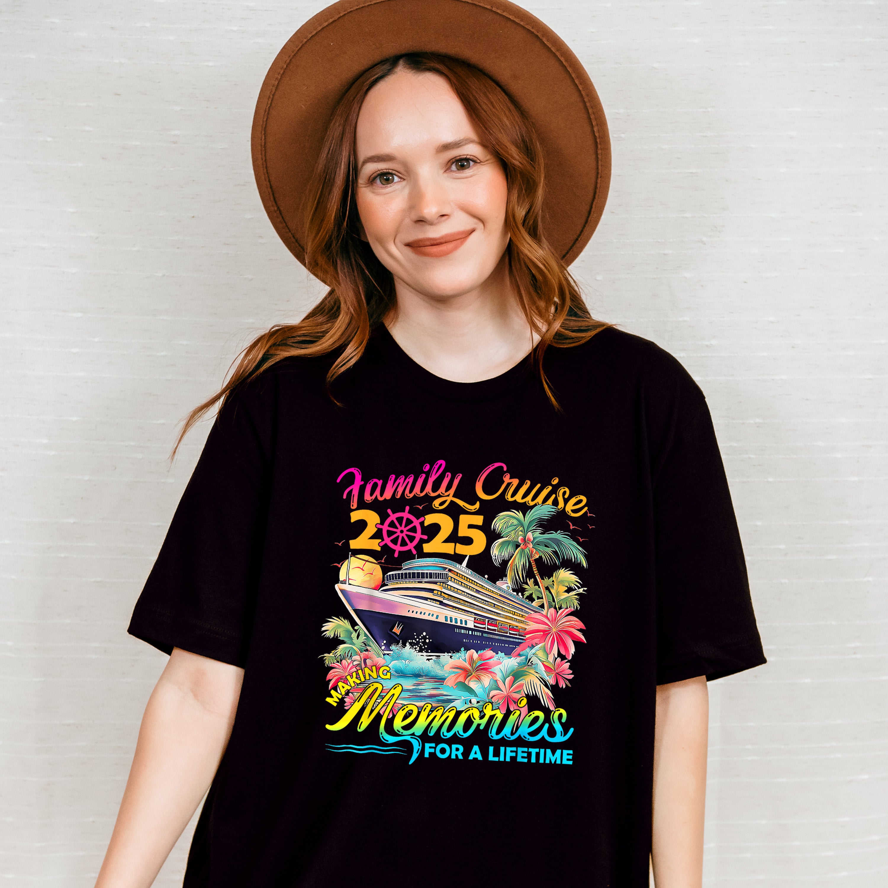 Family Cruise 2025 Making Memories Pink Trees - Vacation Unisex Crewneck T-Shirt Sweatshirt Hoodie