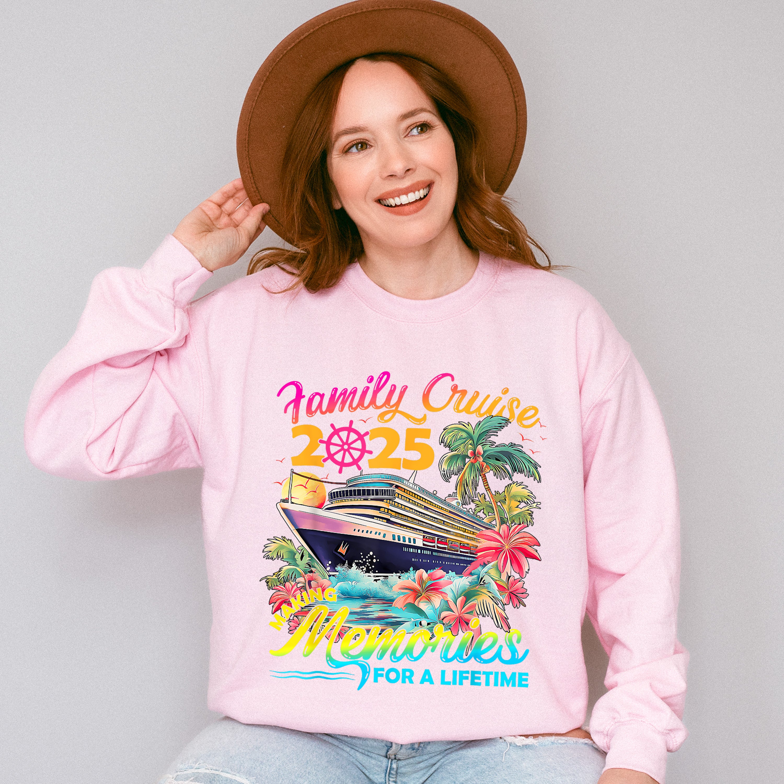 Family Cruise 2025 Making Memories Pink Trees - Vacation Unisex Crewneck T-Shirt Sweatshirt Hoodie