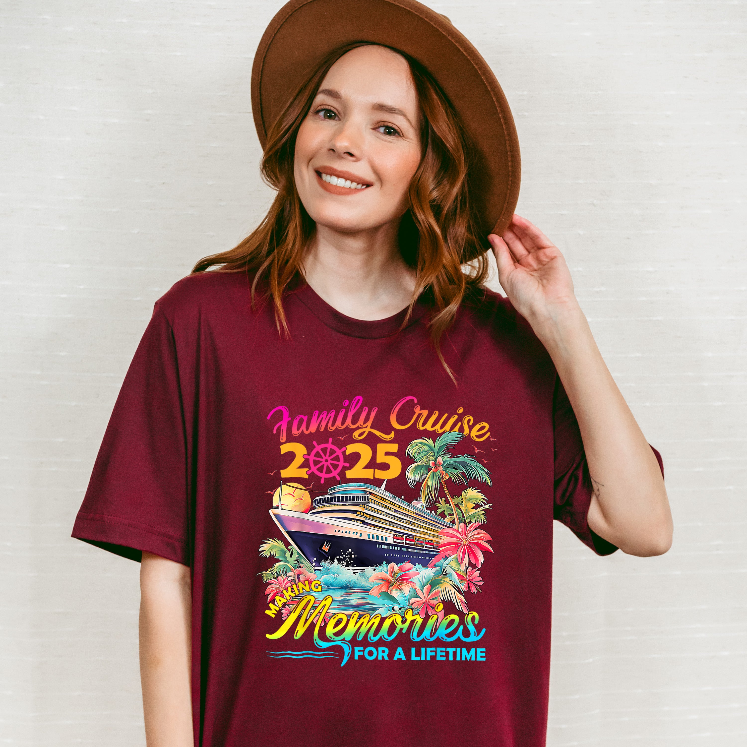Family Cruise 2025 Making Memories Pink Trees - Vacation Unisex Crewneck T-Shirt Sweatshirt Hoodie