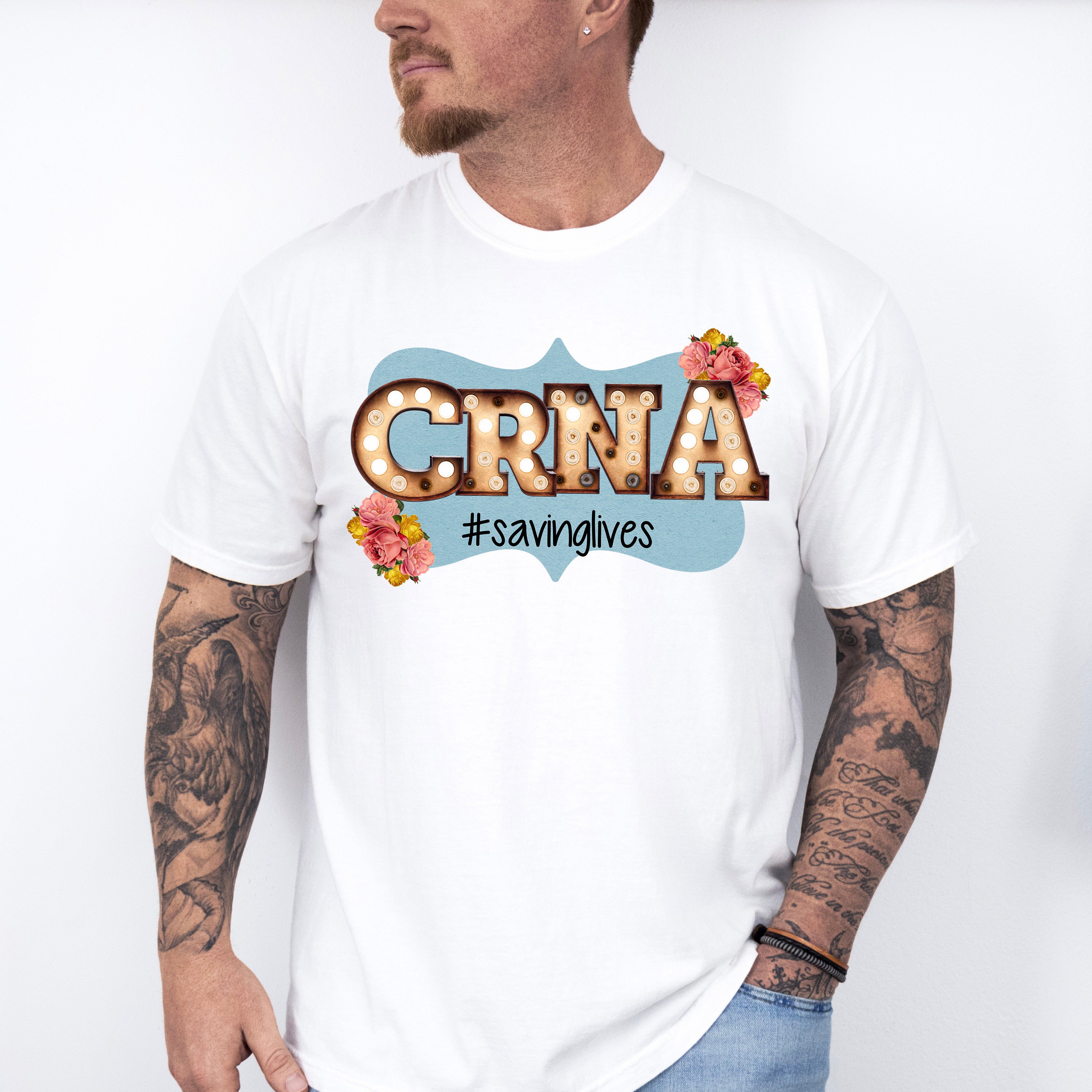 CRNA Saving Lives Floral Design - CRNA Unisex Crewneck T-Shirt Sweatshirt Hoodie