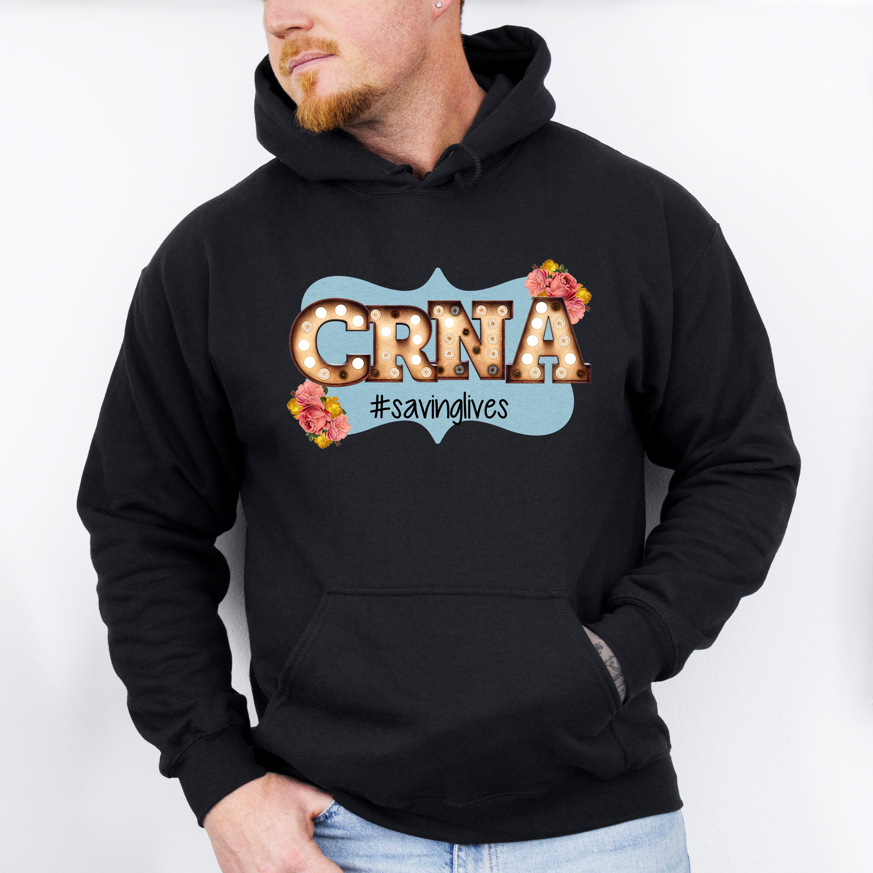 CRNA Saving Lives Floral Design - CRNA Unisex Crewneck T-Shirt Sweatshirt Hoodie