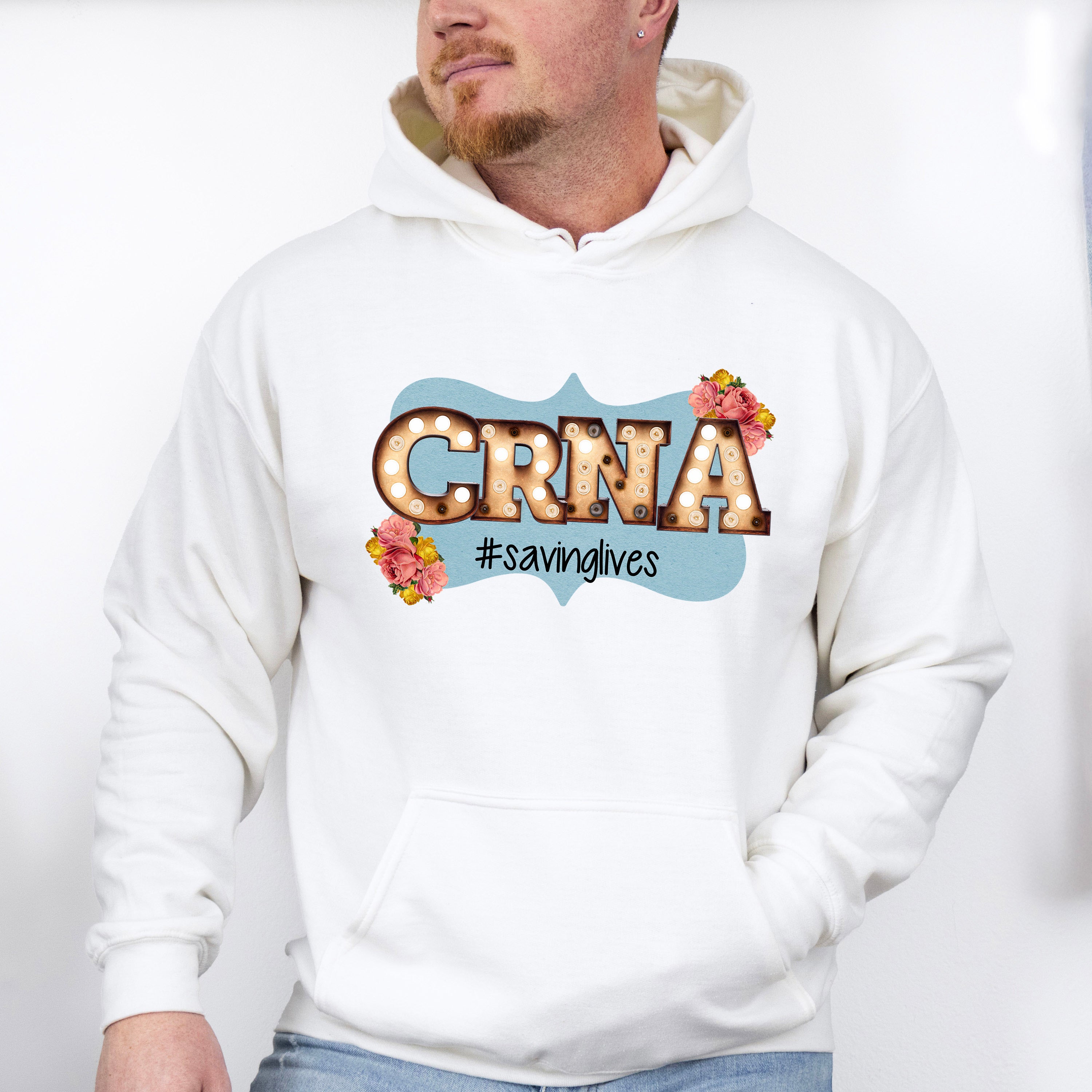 CRNA Saving Lives Floral Design - CRNA Unisex Crewneck T-Shirt Sweatshirt Hoodie