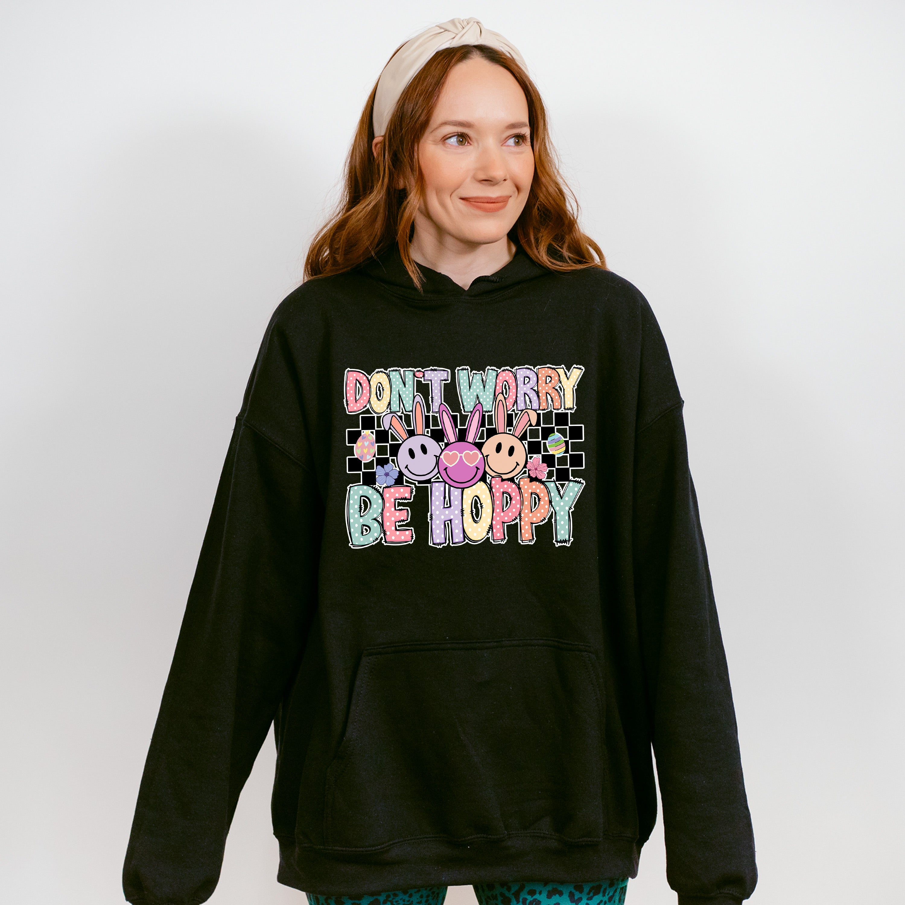 Don't Worry Be Hoppy Bunny Ears Smiley - Easter Day Unisex Crewneck T-Shirt Sweatshirt Hoodie