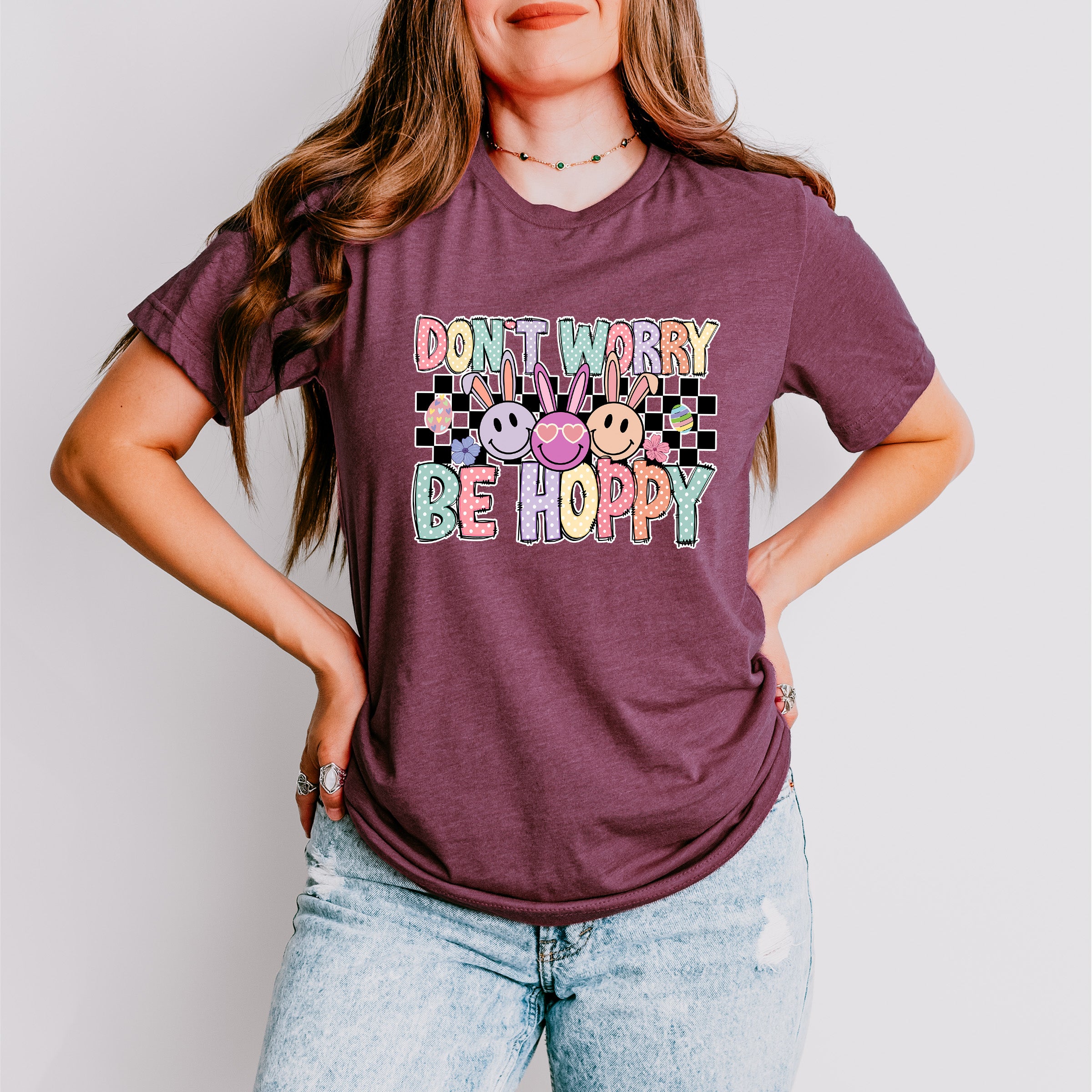 Don't Worry Be Hoppy Bunny Ears Smiley - Easter Day Unisex Crewneck T-Shirt Sweatshirt Hoodie