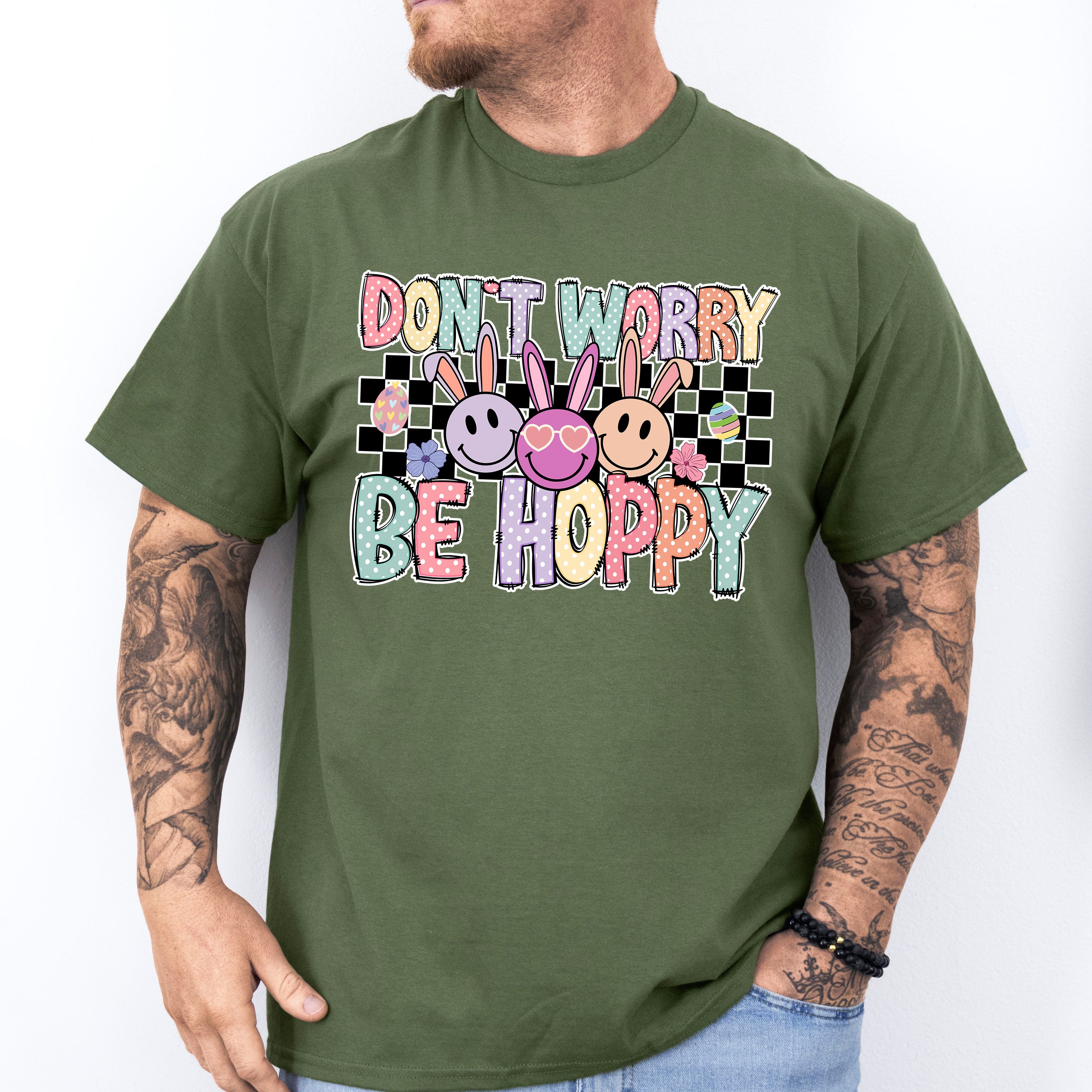 Don't Worry Be Hoppy Bunny Ears Smiley - Easter Day Unisex Crewneck T-Shirt Sweatshirt Hoodie