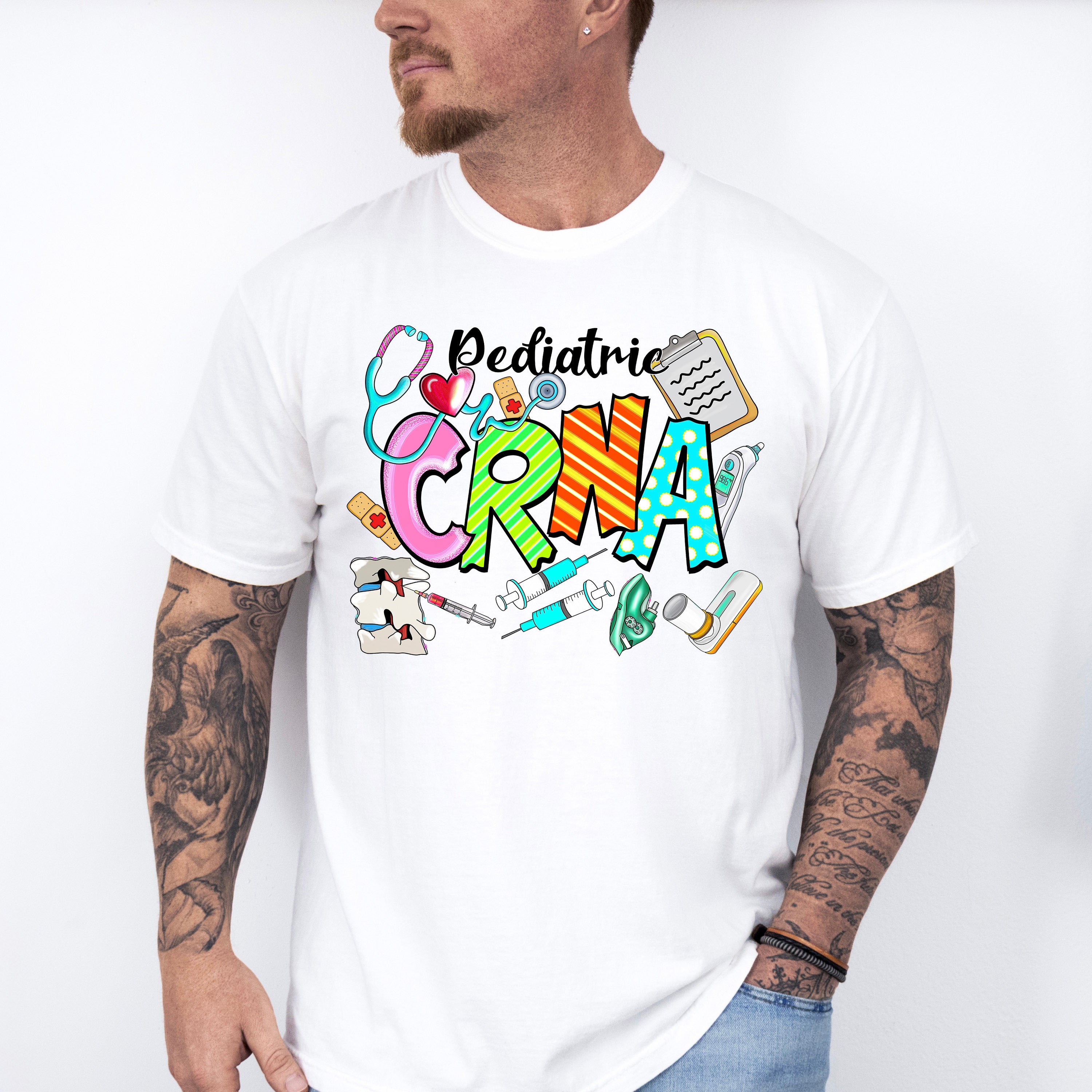 Pediatric CRNA Doodles Design - CRNA Unisex Crewneck T-Shirt Sweatshirt Hoodie