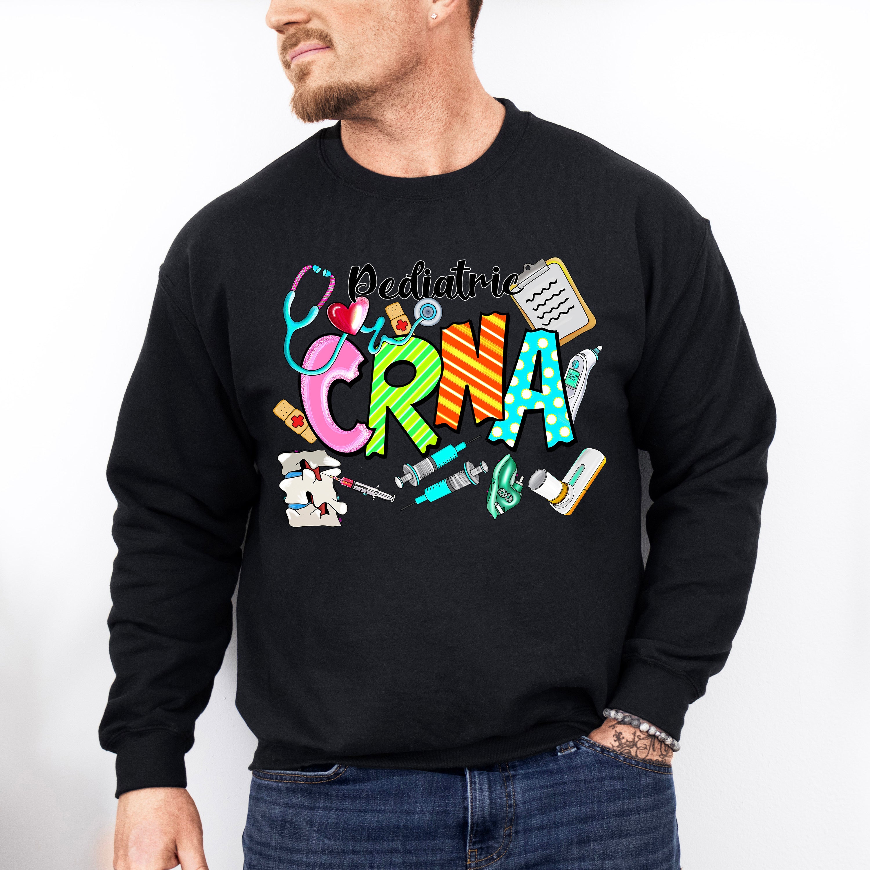 Pediatric CRNA Doodles Design - CRNA Unisex Crewneck T-Shirt Sweatshirt Hoodie