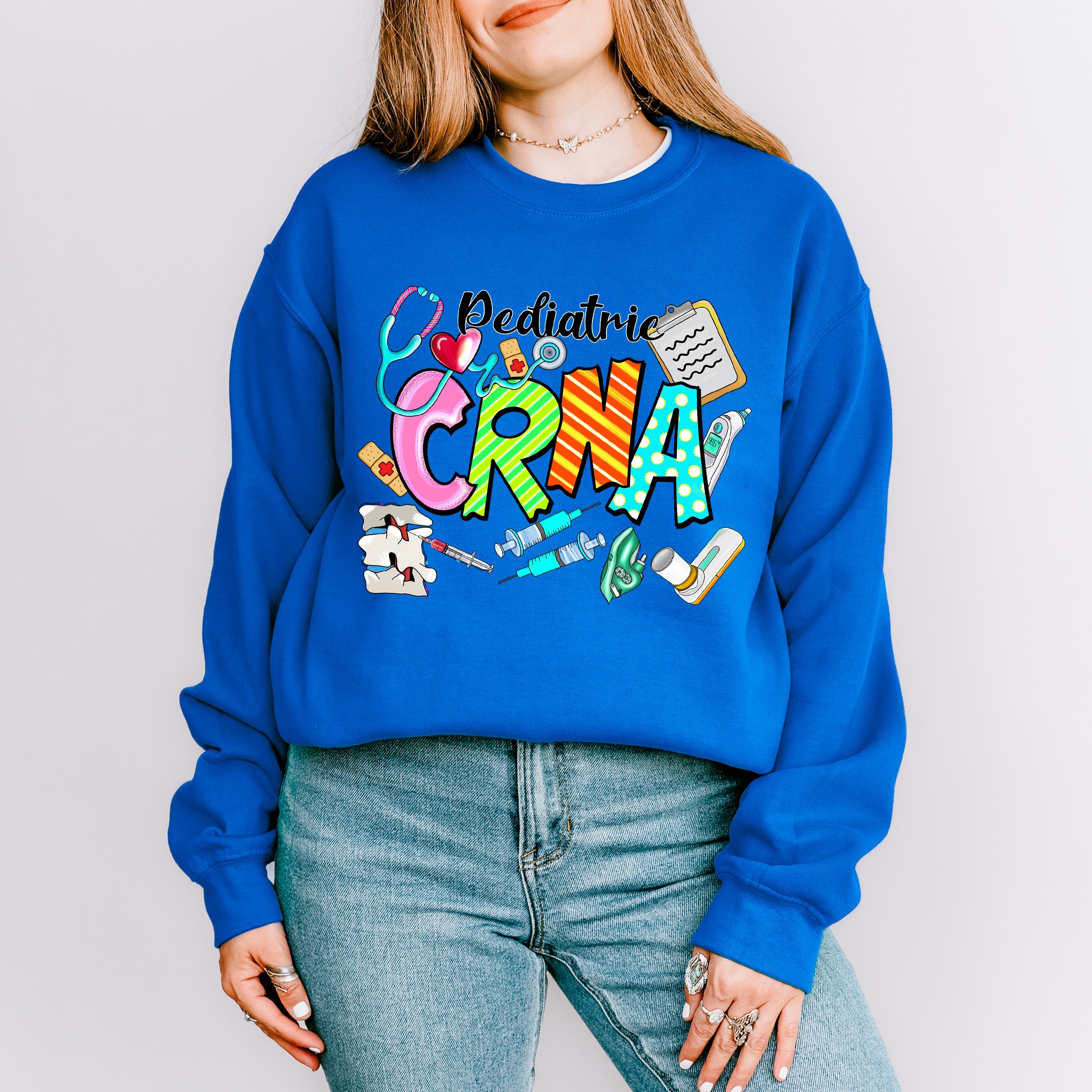 Pediatric CRNA Doodles Design - CRNA Unisex Crewneck T-Shirt Sweatshirt Hoodie