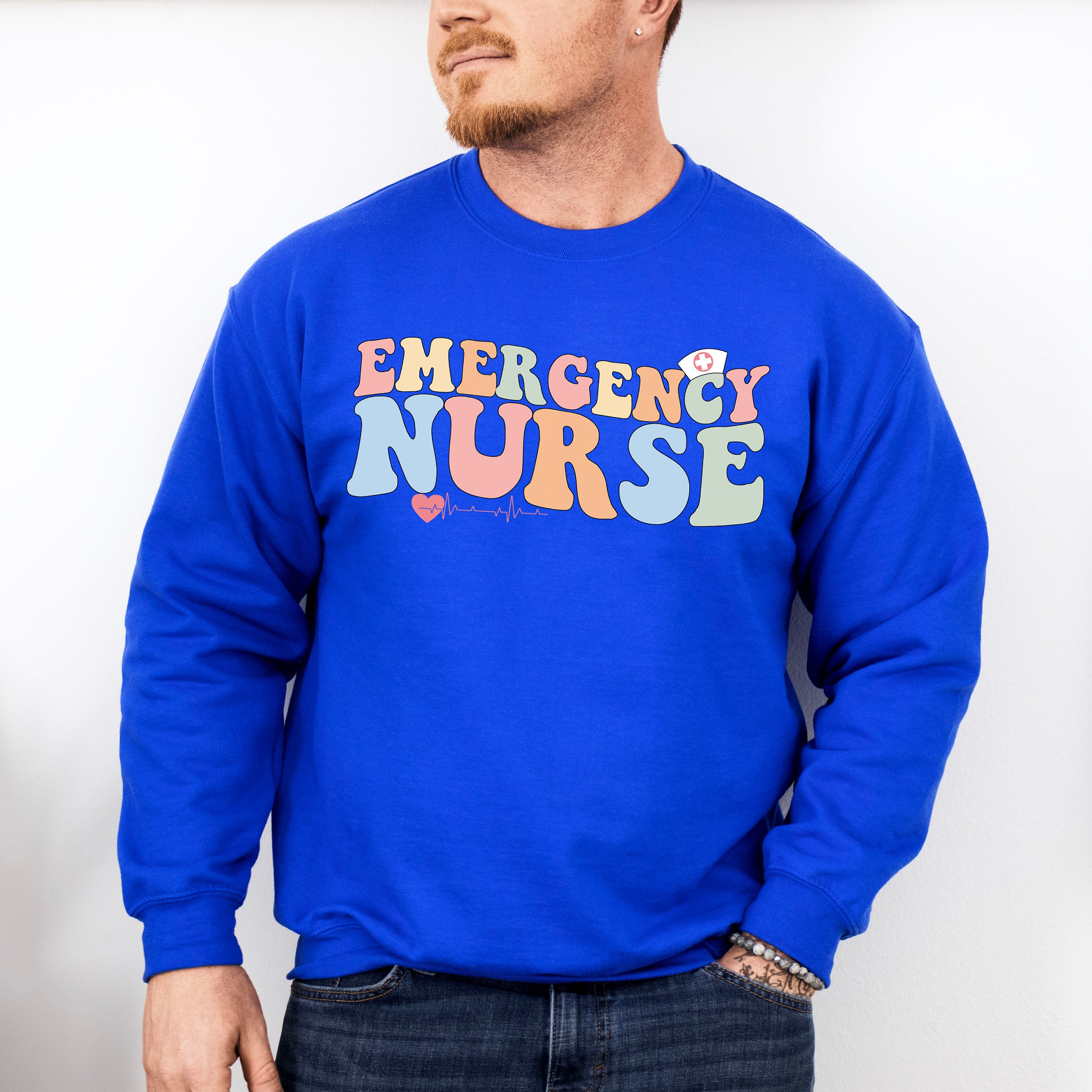 Emergency Nurse Heartbeat Design - ER Nurse Unisex Crewneck T-Shirt Sweatshirt Hoodie