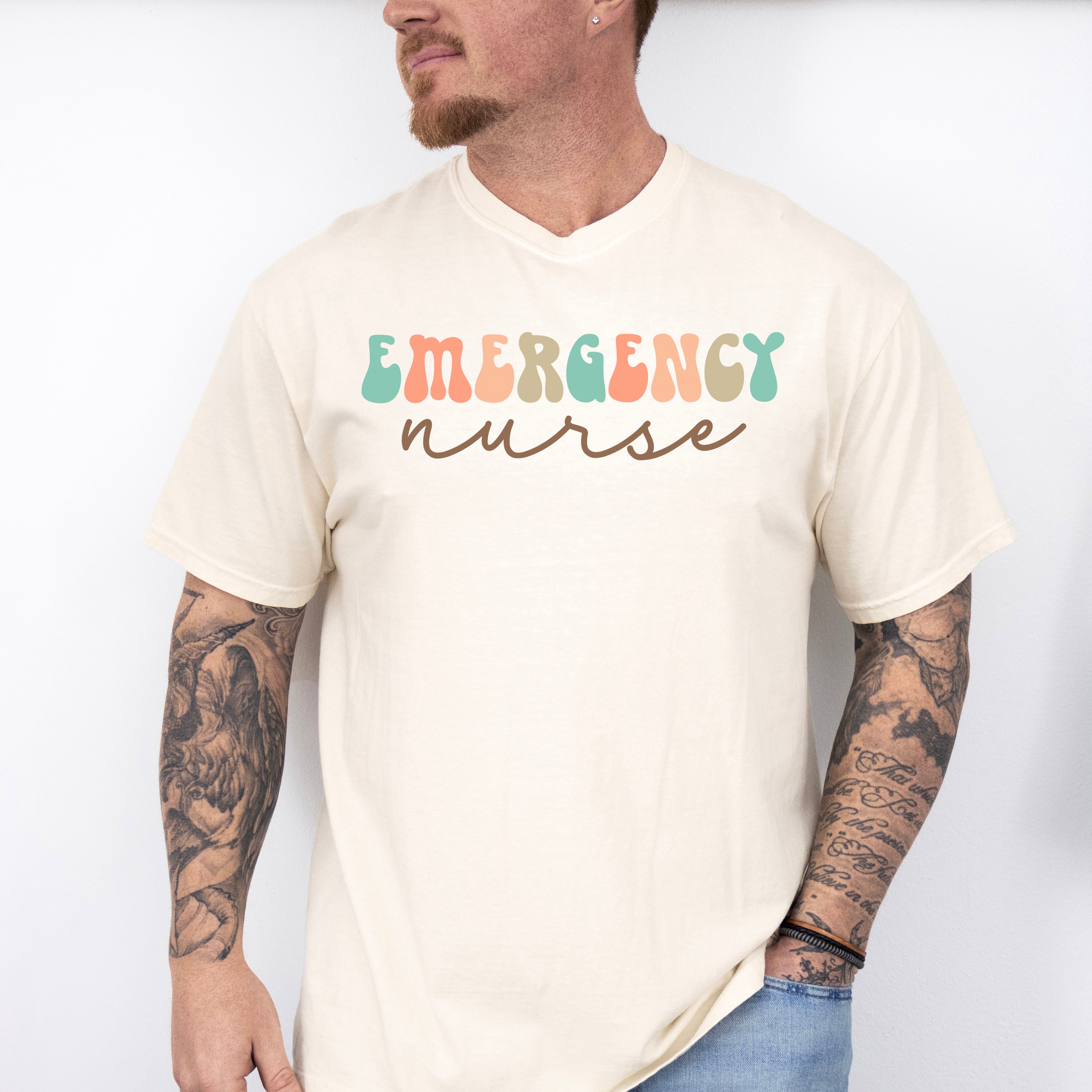 Emergency Nurse Cursive Design - ER Nurse Unisex Crewneck T-Shirt Sweatshirt Hoodie