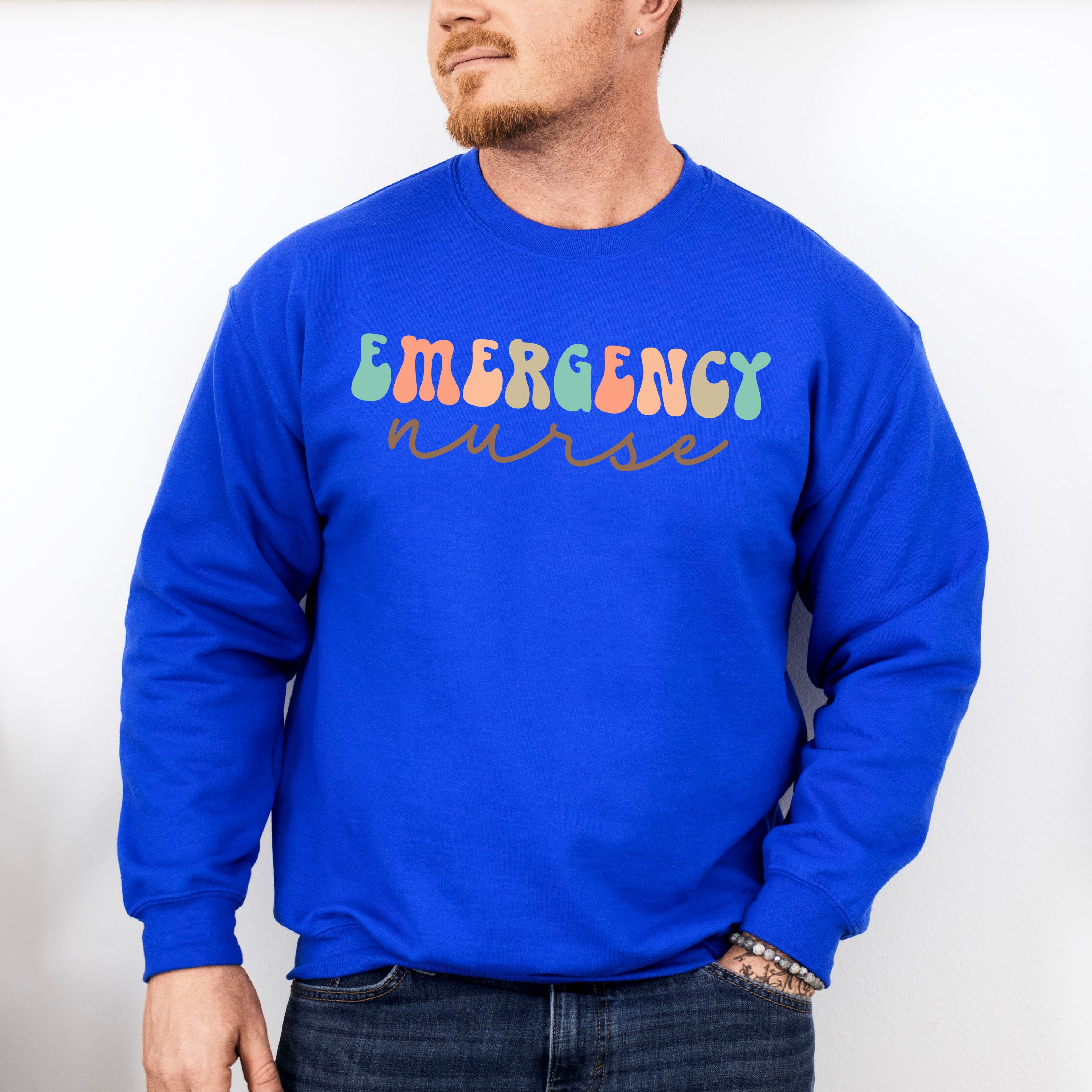 Emergency Nurse Cursive Design - ER Nurse Unisex Crewneck T-Shirt Sweatshirt Hoodie