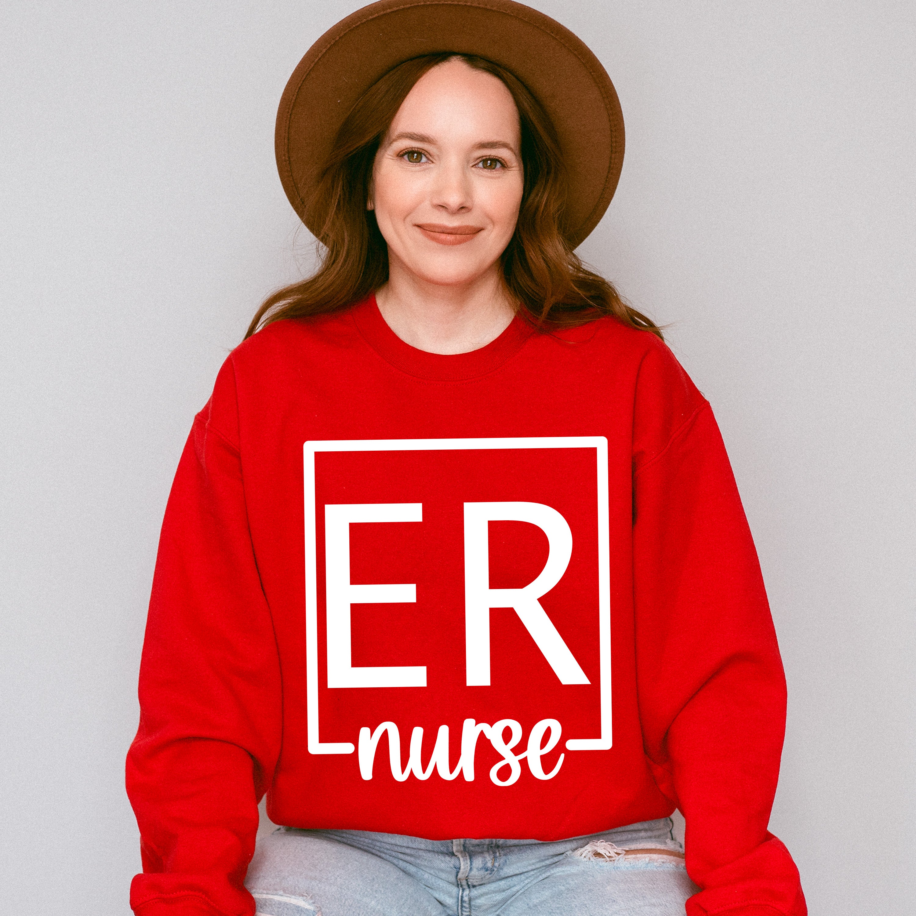 ER Nurse Square Design - ER Nurse Unisex Crewneck T-Shirt Sweatshirt Hoodie