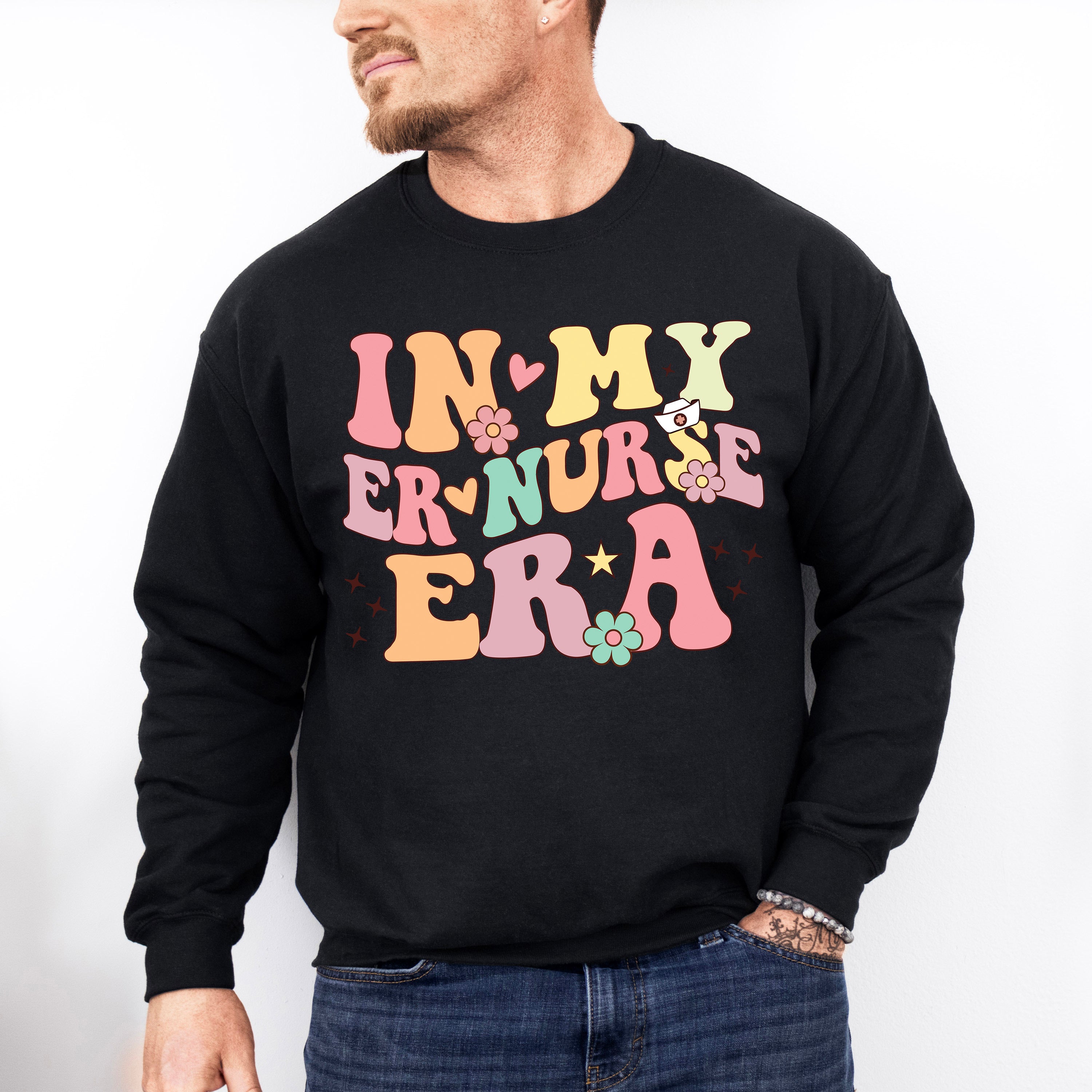 In My Er Nurse Era Flowers Design - ER Nurse Unisex Crewneck T-Shirt Sweatshirt Hoodie