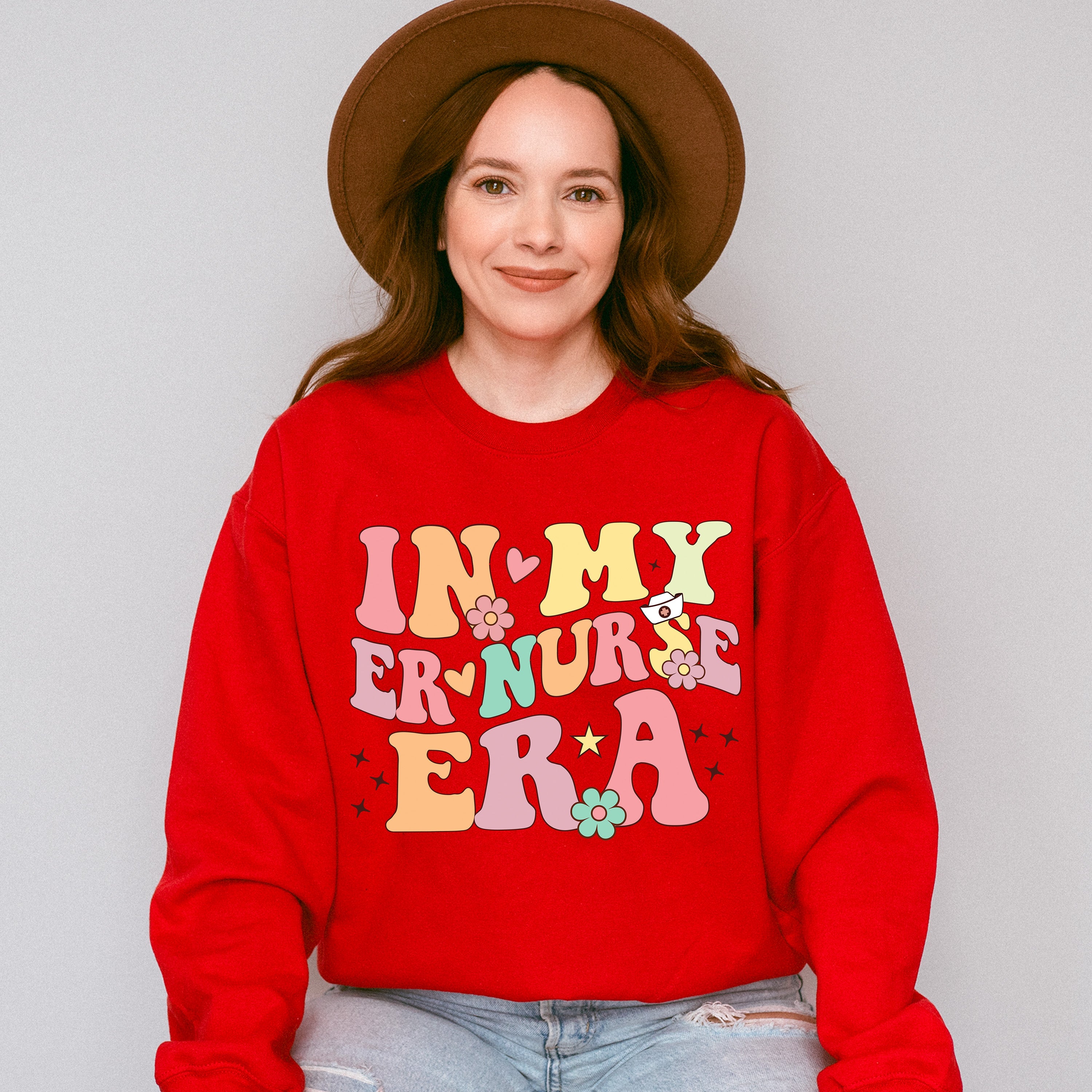 In My Er Nurse Era Flowers Design - ER Nurse Unisex Crewneck T-Shirt Sweatshirt Hoodie