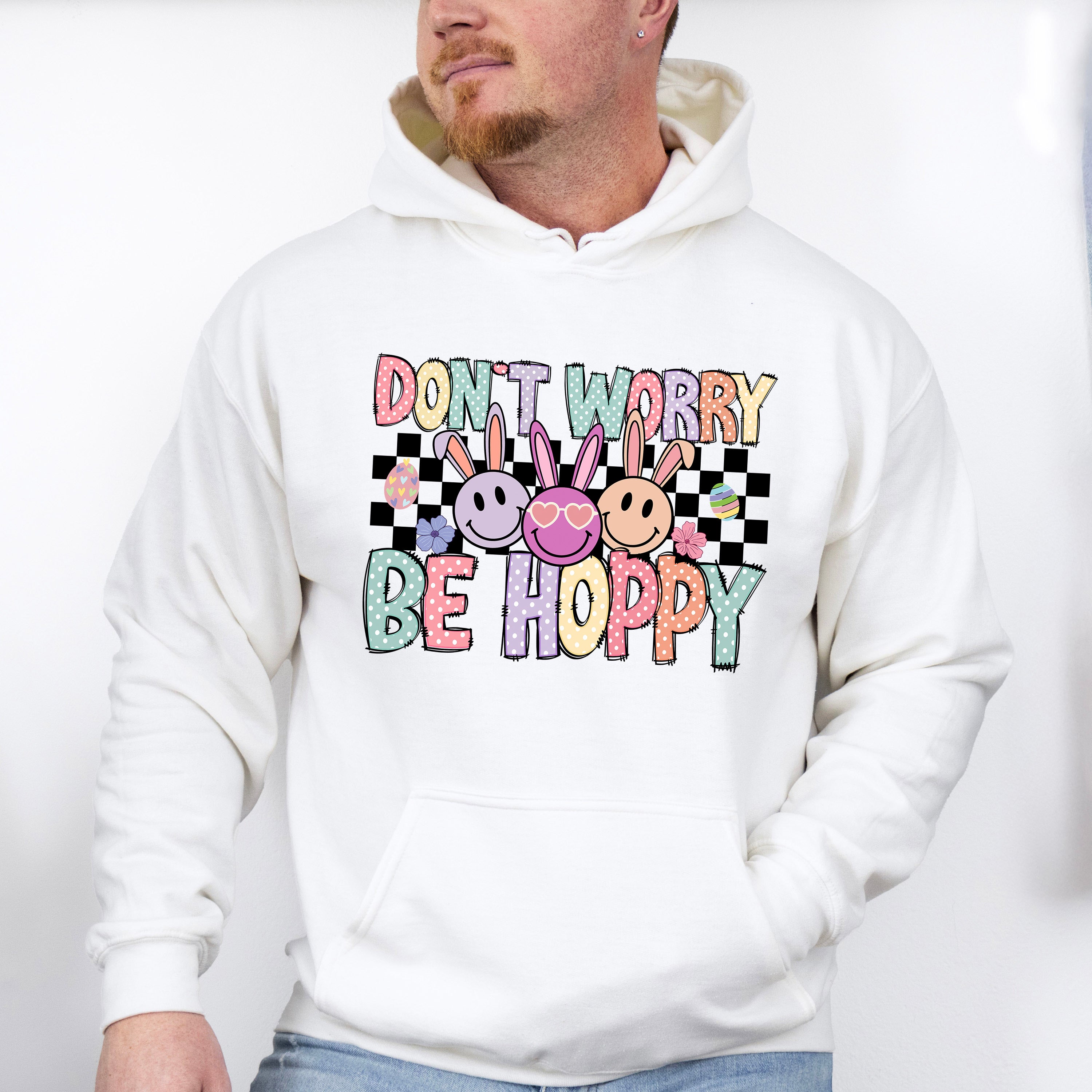 Don't Worry Be Hoppy Bunny Ears Smiley - Easter Day Unisex Crewneck T-Shirt Sweatshirt Hoodie