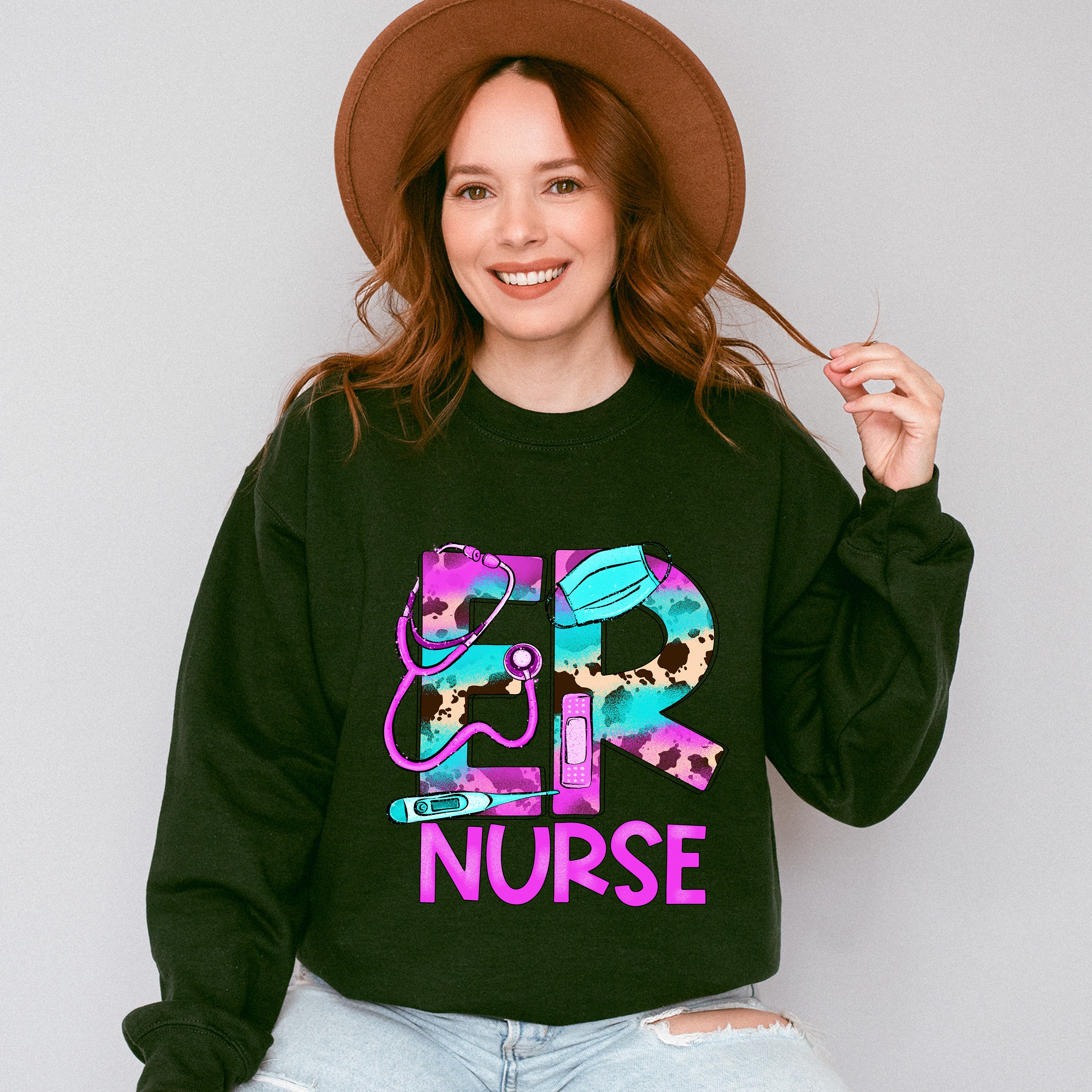 Er Nurse Purple Design - ER Nurse Unisex Crewneck T-Shirt Sweatshirt Hoodie