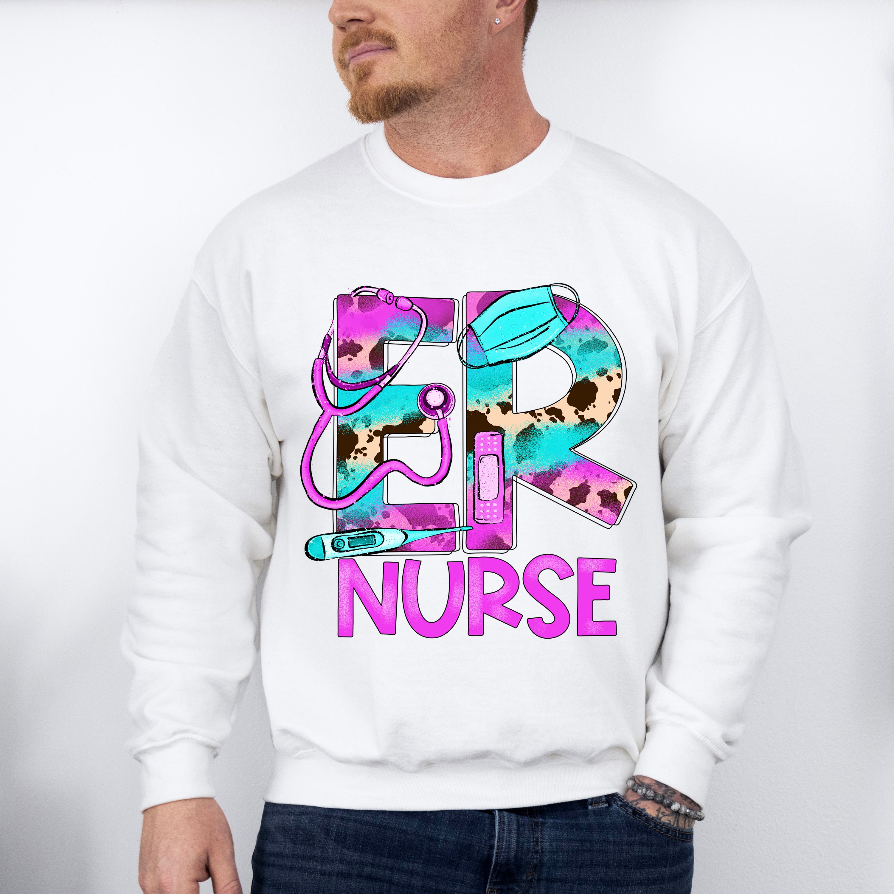 Er Nurse Purple Design - ER Nurse Unisex Crewneck T-Shirt Sweatshirt Hoodie