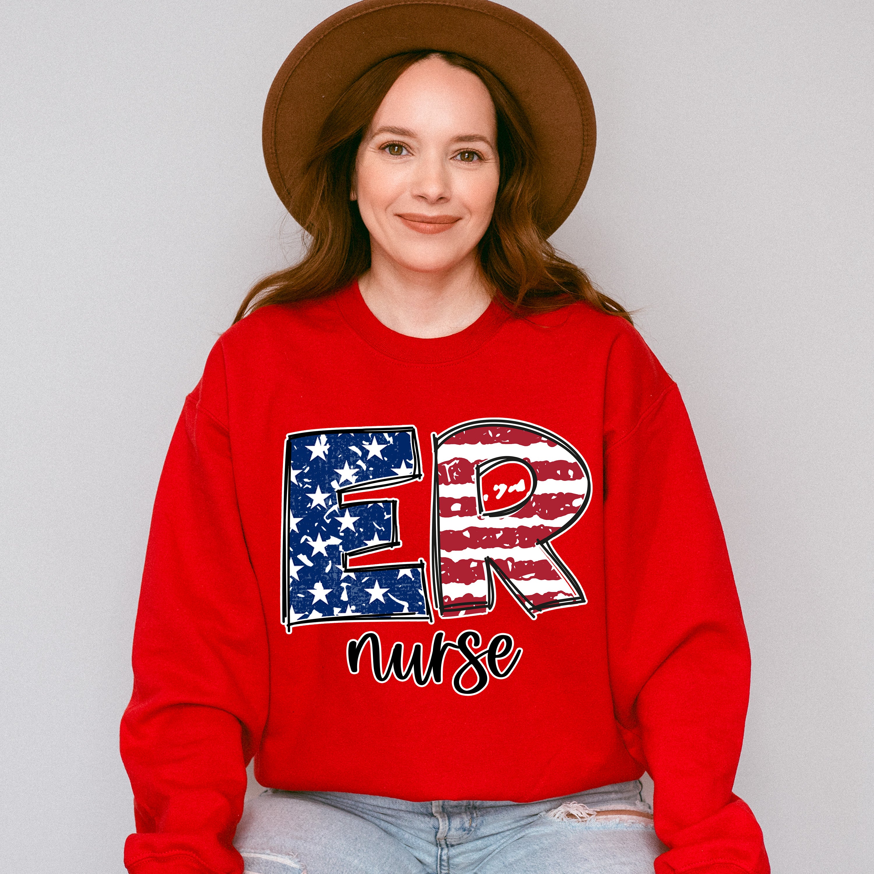 Er Nurse US Flag Design - ER Nurse Unisex Crewneck T-Shirt Sweatshirt Hoodie