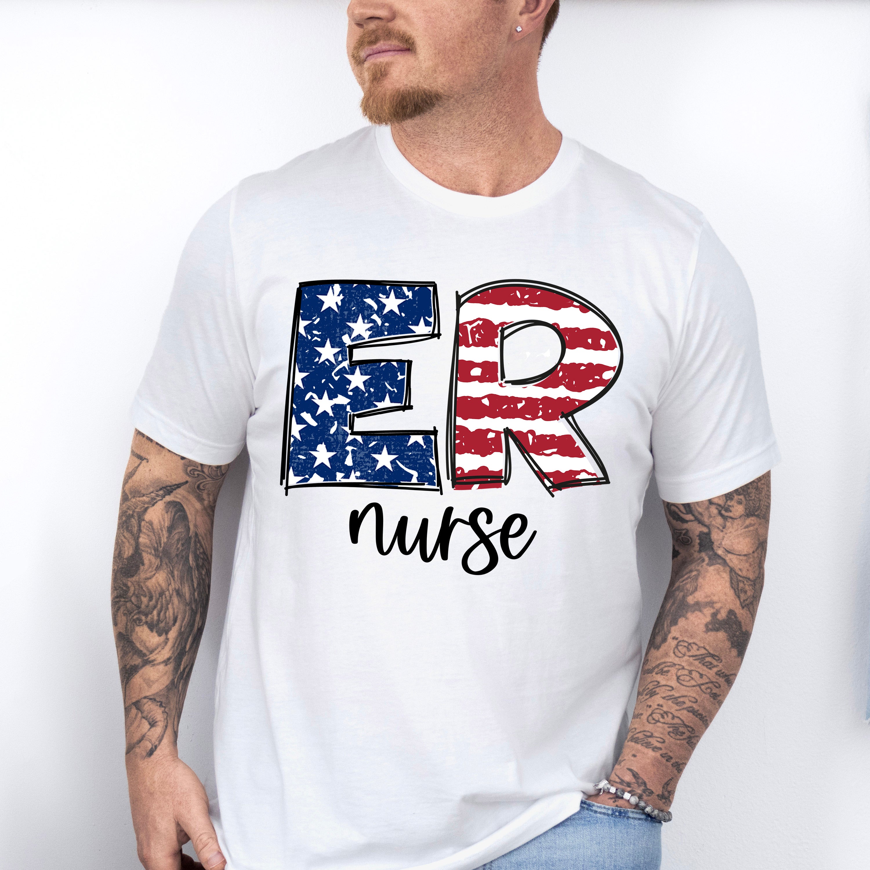 Er Nurse US Flag Design - ER Nurse Unisex Crewneck T-Shirt Sweatshirt Hoodie