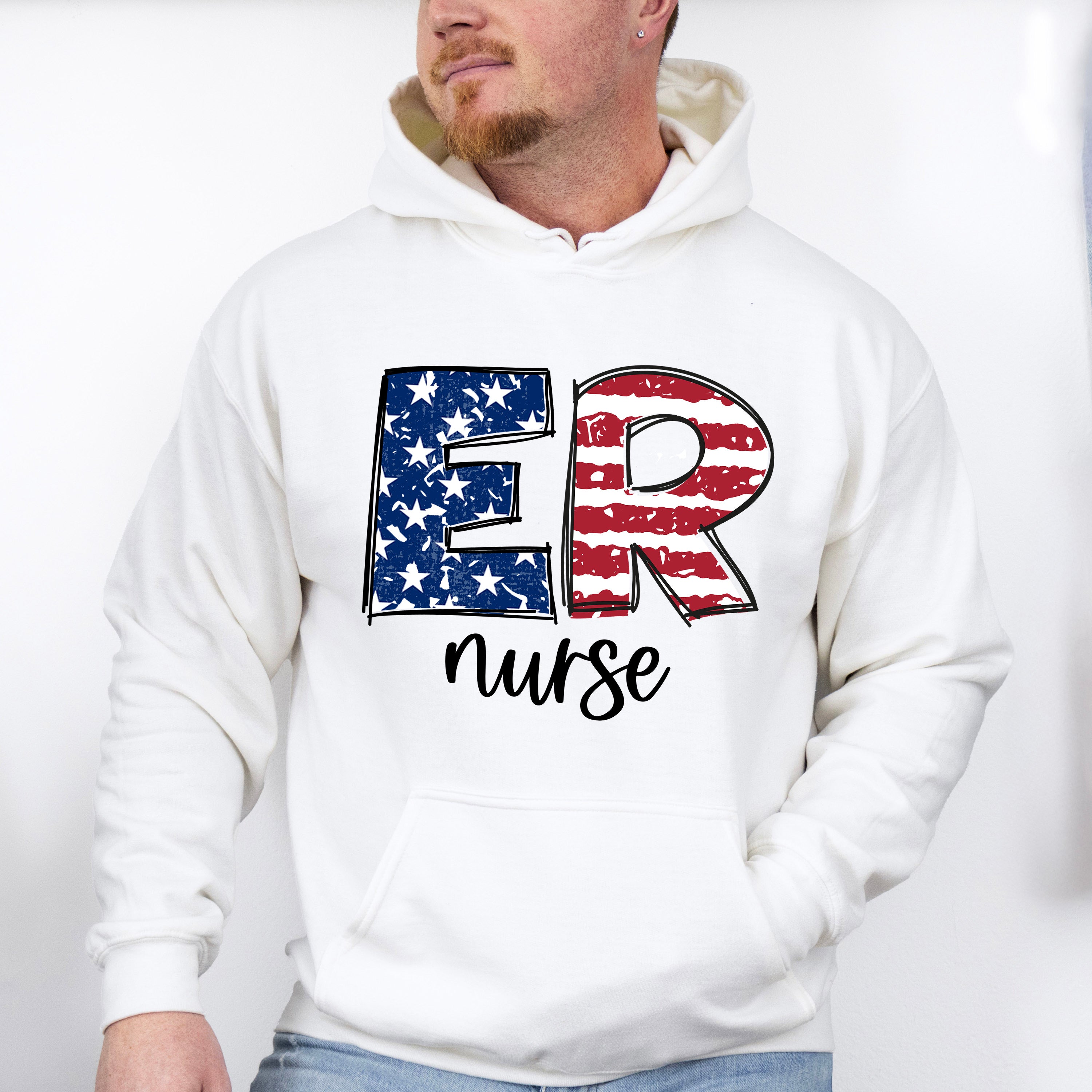Er Nurse US Flag Design - ER Nurse Unisex Crewneck T-Shirt Sweatshirt Hoodie