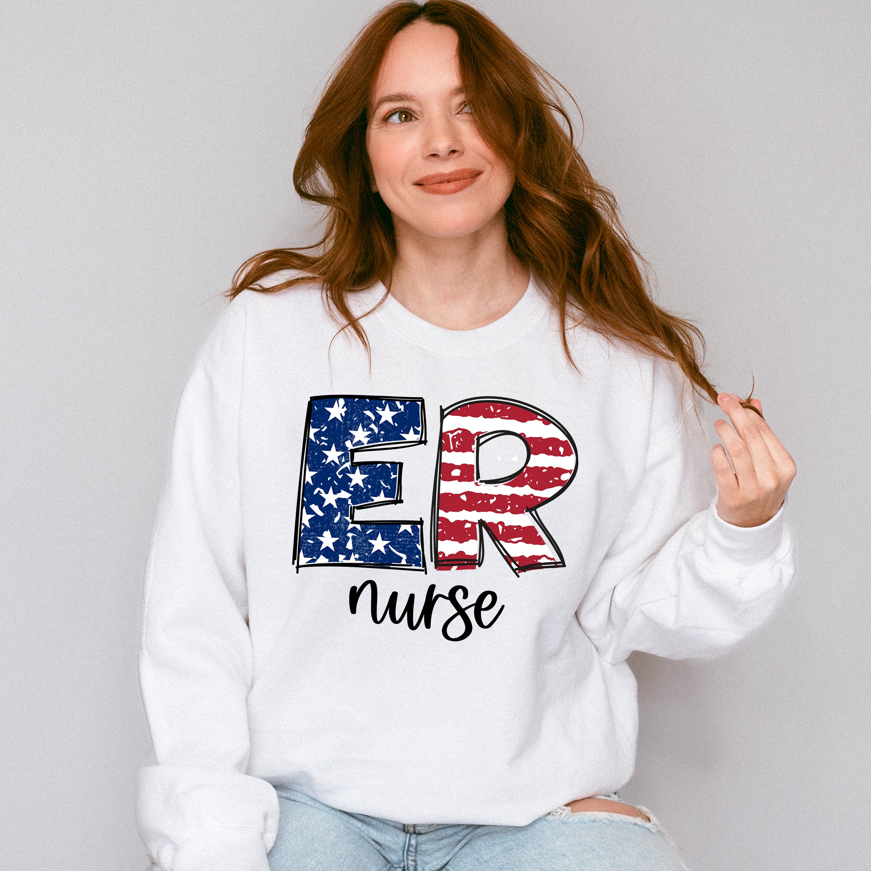 Er Nurse US Flag Design - ER Nurse Unisex Crewneck T-Shirt Sweatshirt Hoodie
