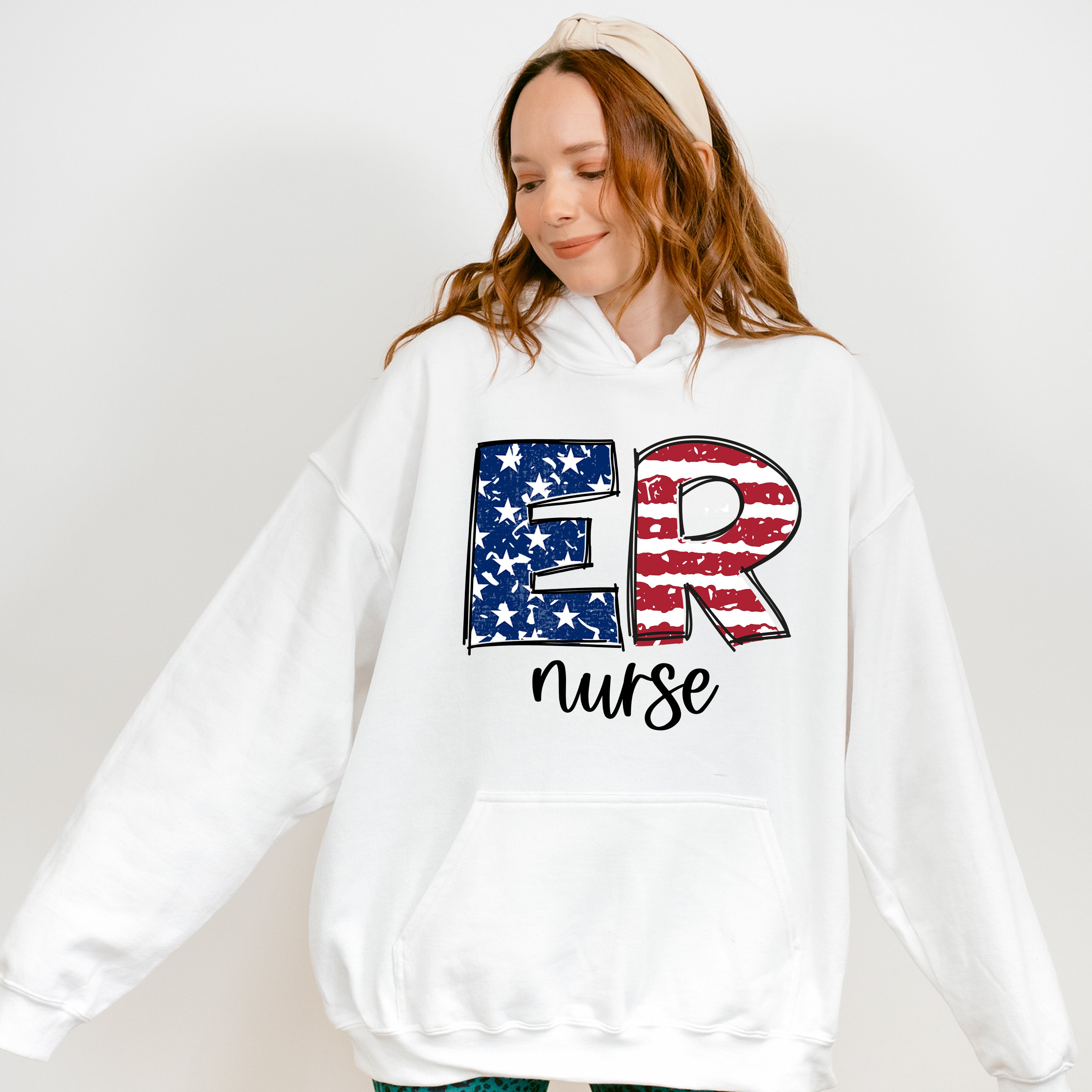 Er Nurse US Flag Design - ER Nurse Unisex Crewneck T-Shirt Sweatshirt Hoodie