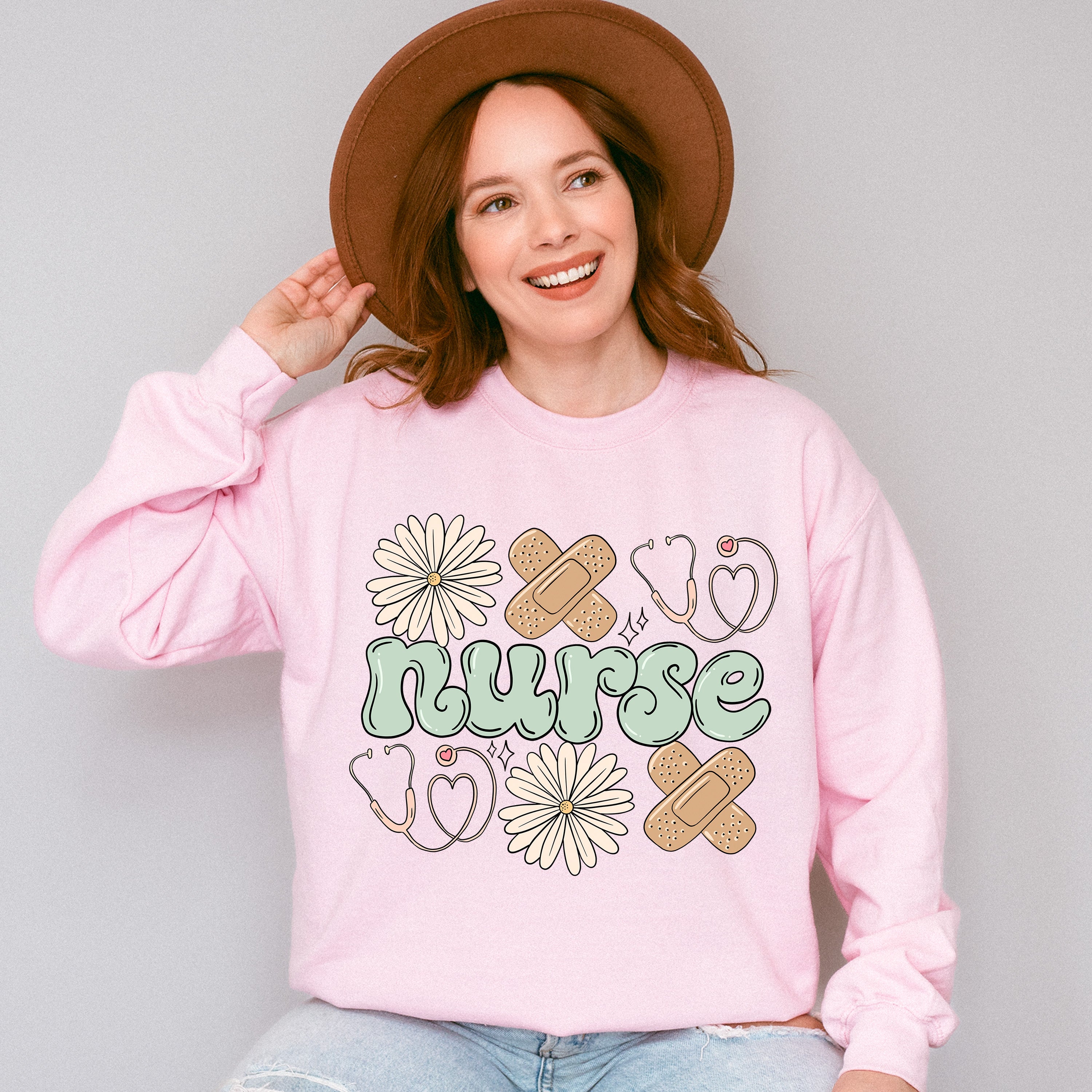 Nurse Flower And Bandage - ER Nurse Unisex Crewneck T-Shirt Sweatshirt Hoodie