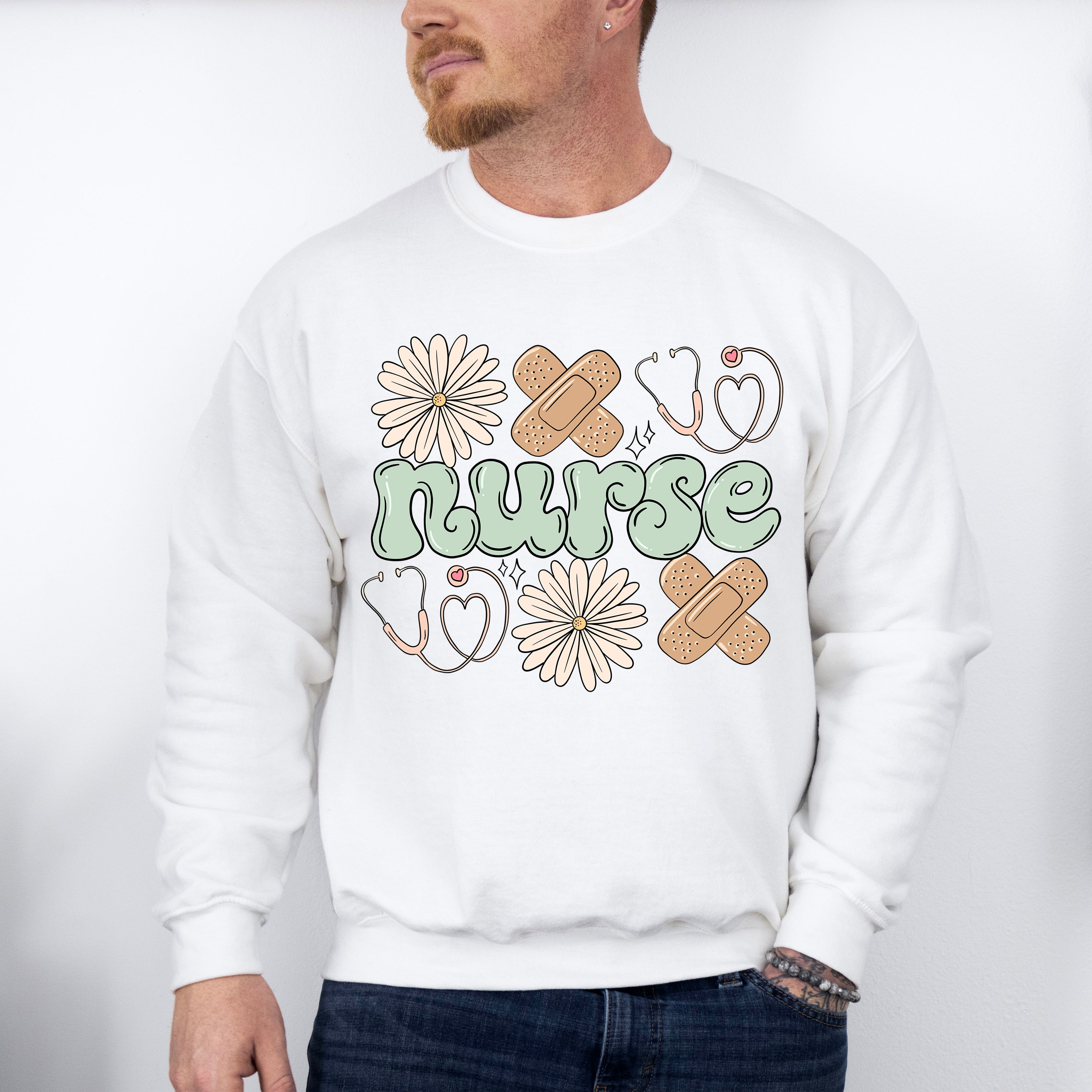 Nurse Flower And Bandage - ER Nurse Unisex Crewneck T-Shirt Sweatshirt Hoodie