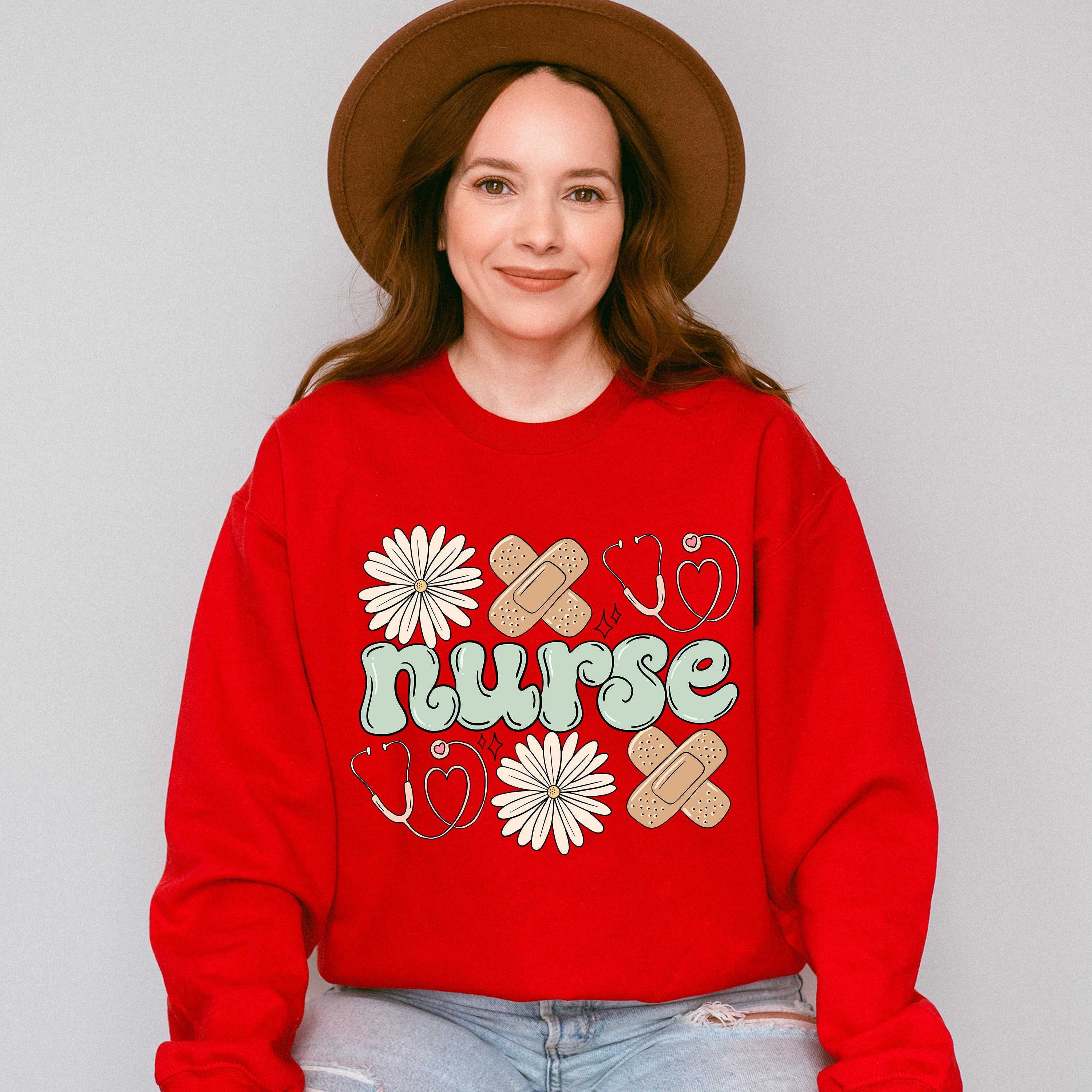 Nurse Flower And Bandage - ER Nurse Unisex Crewneck T-Shirt Sweatshirt Hoodie