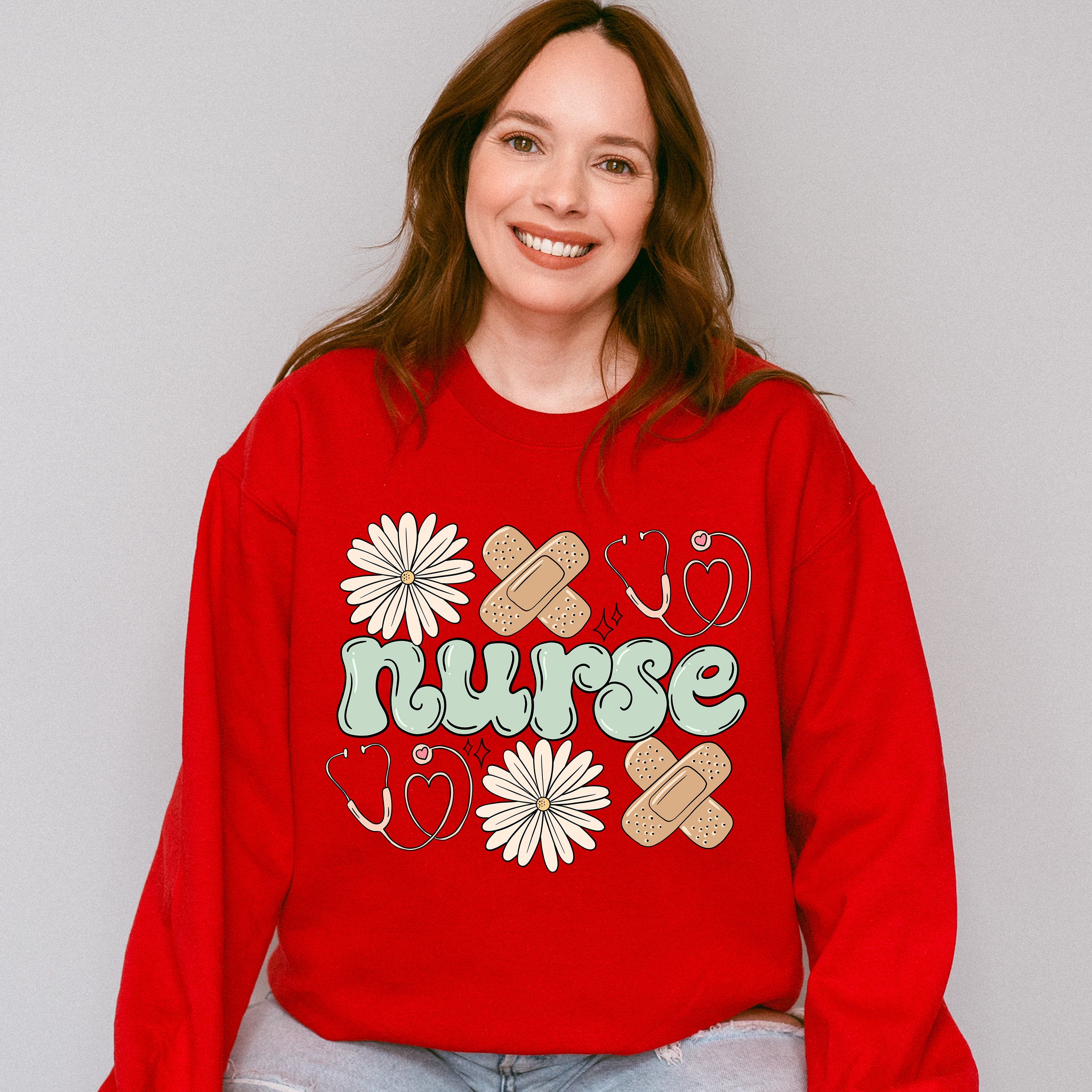 Nurse Flower And Bandage - ER Nurse Unisex Crewneck T-Shirt Sweatshirt Hoodie