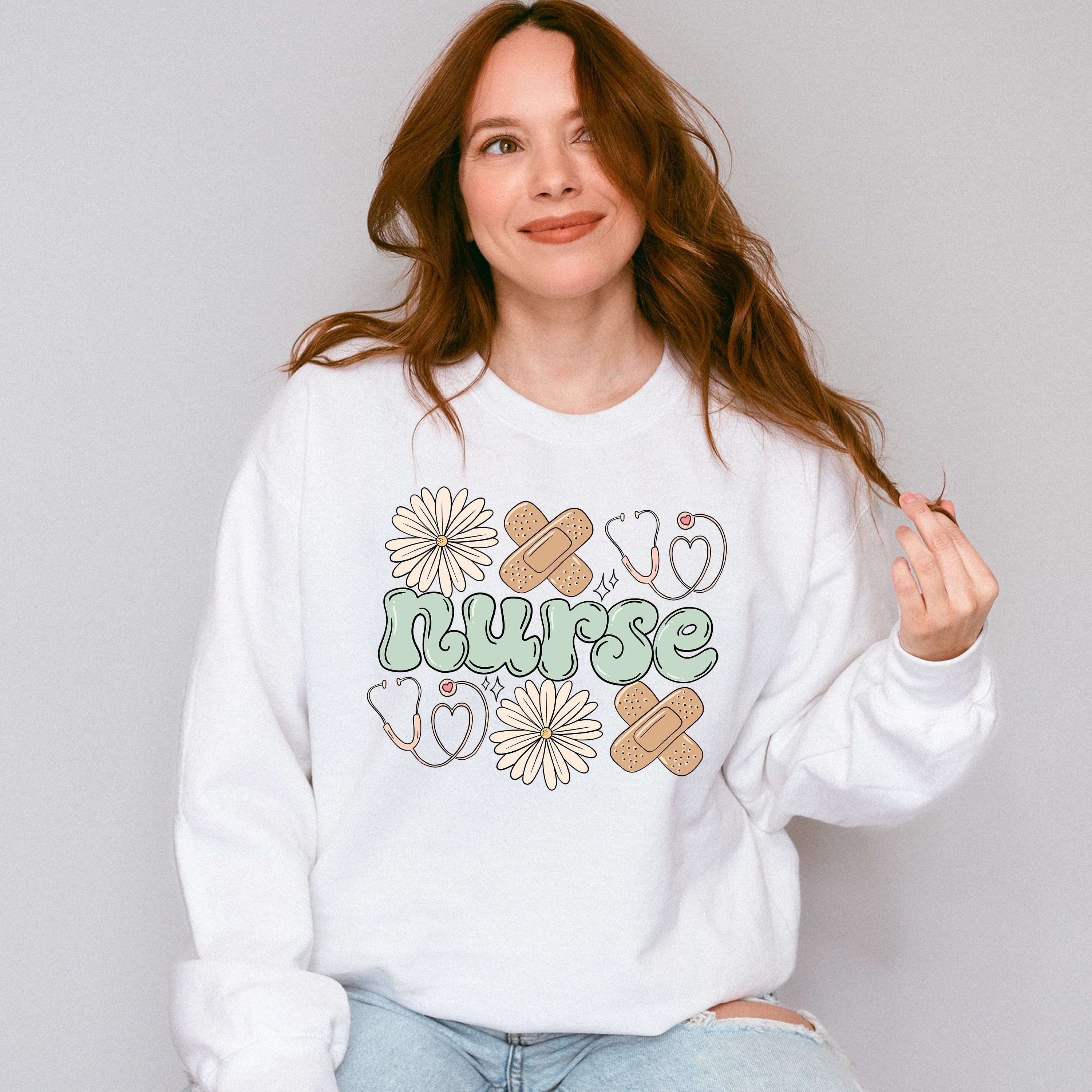 Nurse Flower And Bandage - ER Nurse Unisex Crewneck T-Shirt Sweatshirt Hoodie
