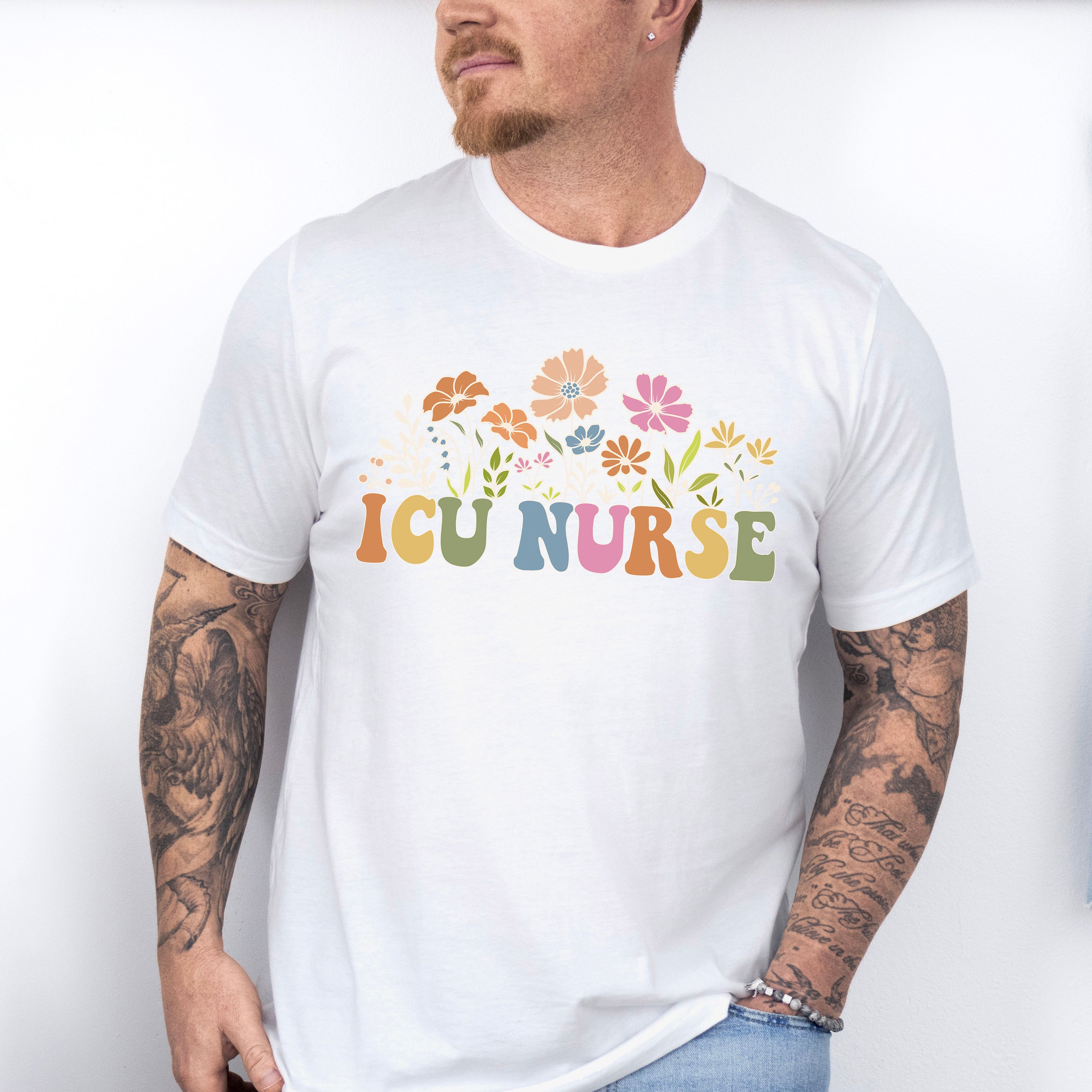 ICU Nurse Flowers Design - ICU Nurse Unisex Crewneck T-Shirt Sweatshirt Hoodie