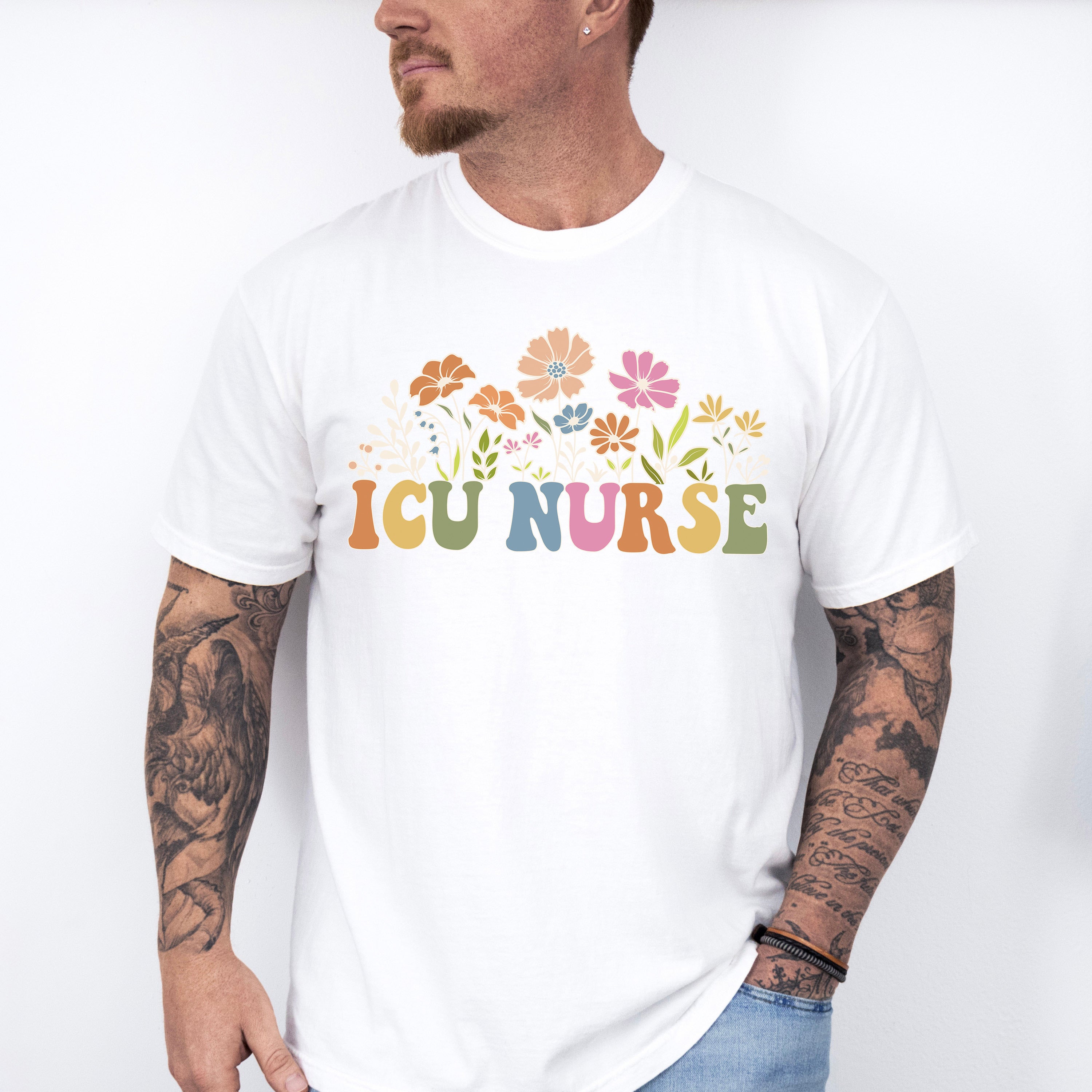 ICU Nurse Flowers Design - ICU Nurse Unisex Crewneck T-Shirt Sweatshirt Hoodie