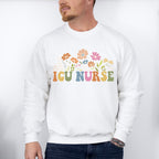ICU Nurse Flowers Design - ICU Nurse Unisex Crewneck T-Shirt Sweatshirt Hoodie