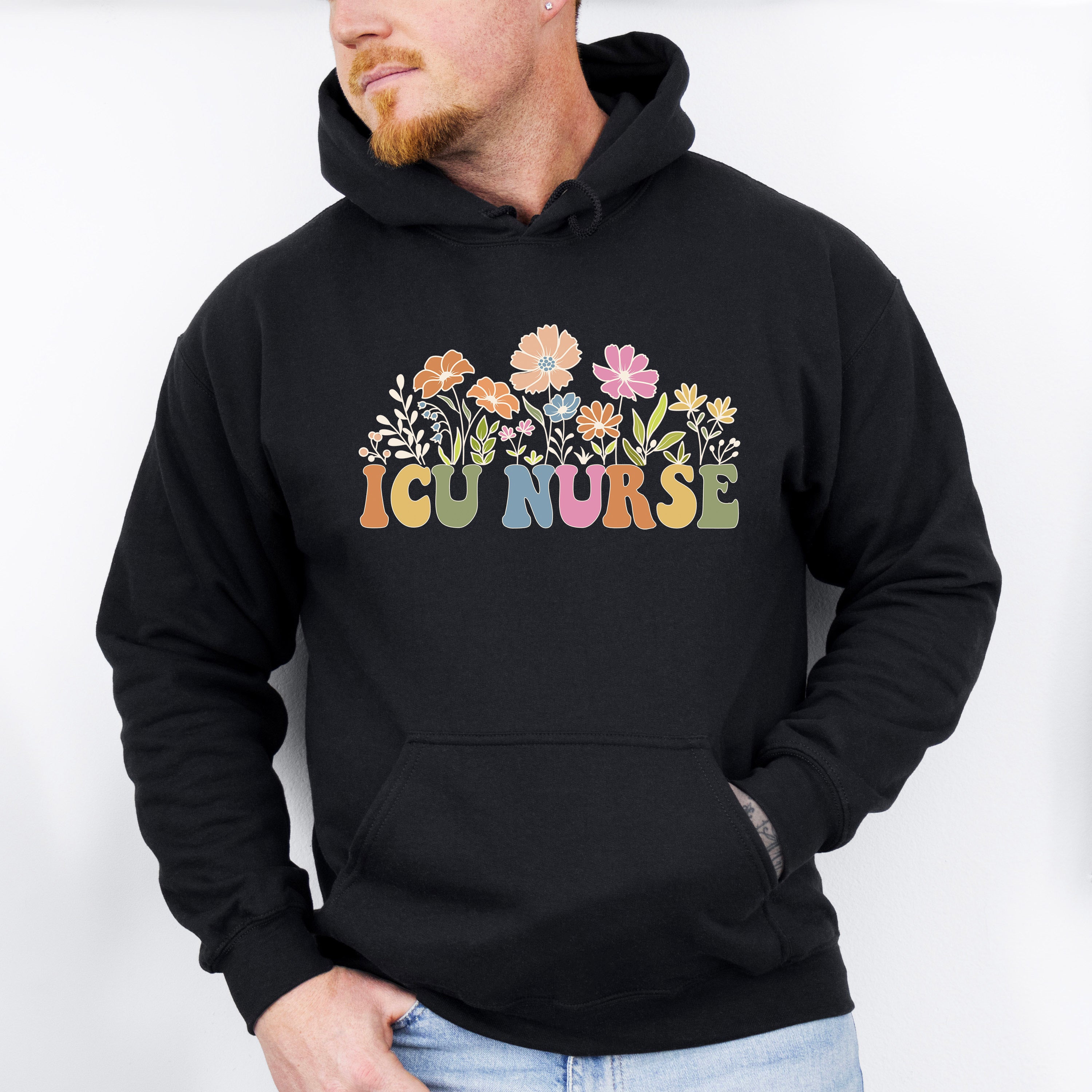 ICU Nurse Flowers Design - ICU Nurse Unisex Crewneck T-Shirt Sweatshirt Hoodie