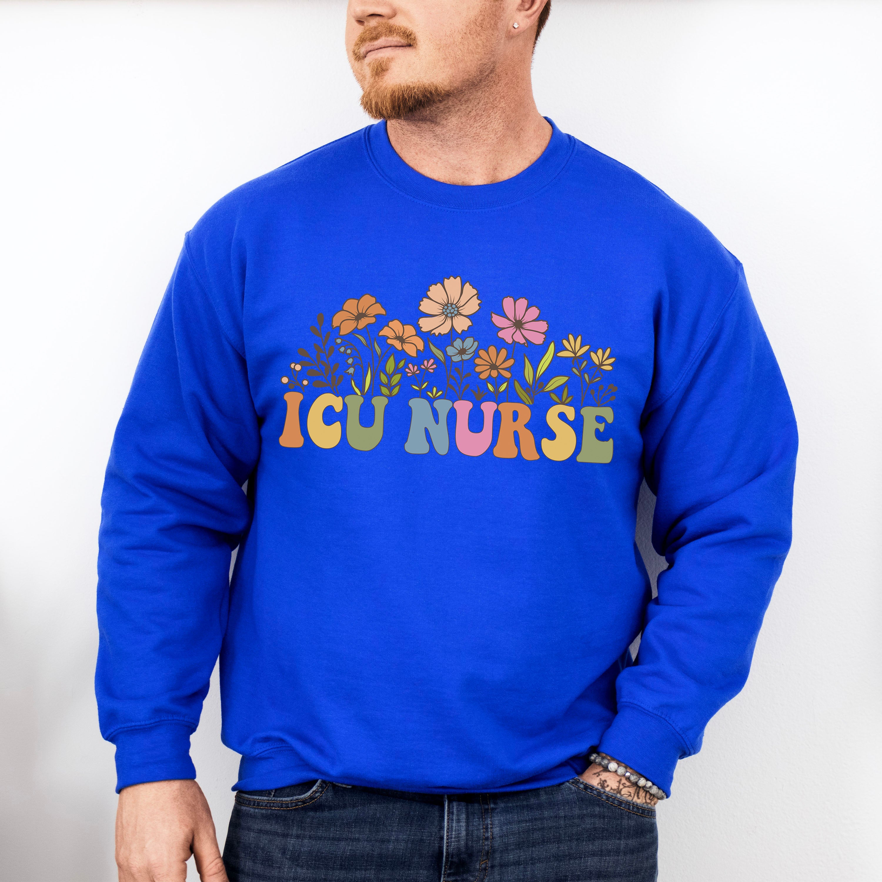ICU Nurse Flowers Design - ICU Nurse Unisex Crewneck T-Shirt Sweatshirt Hoodie