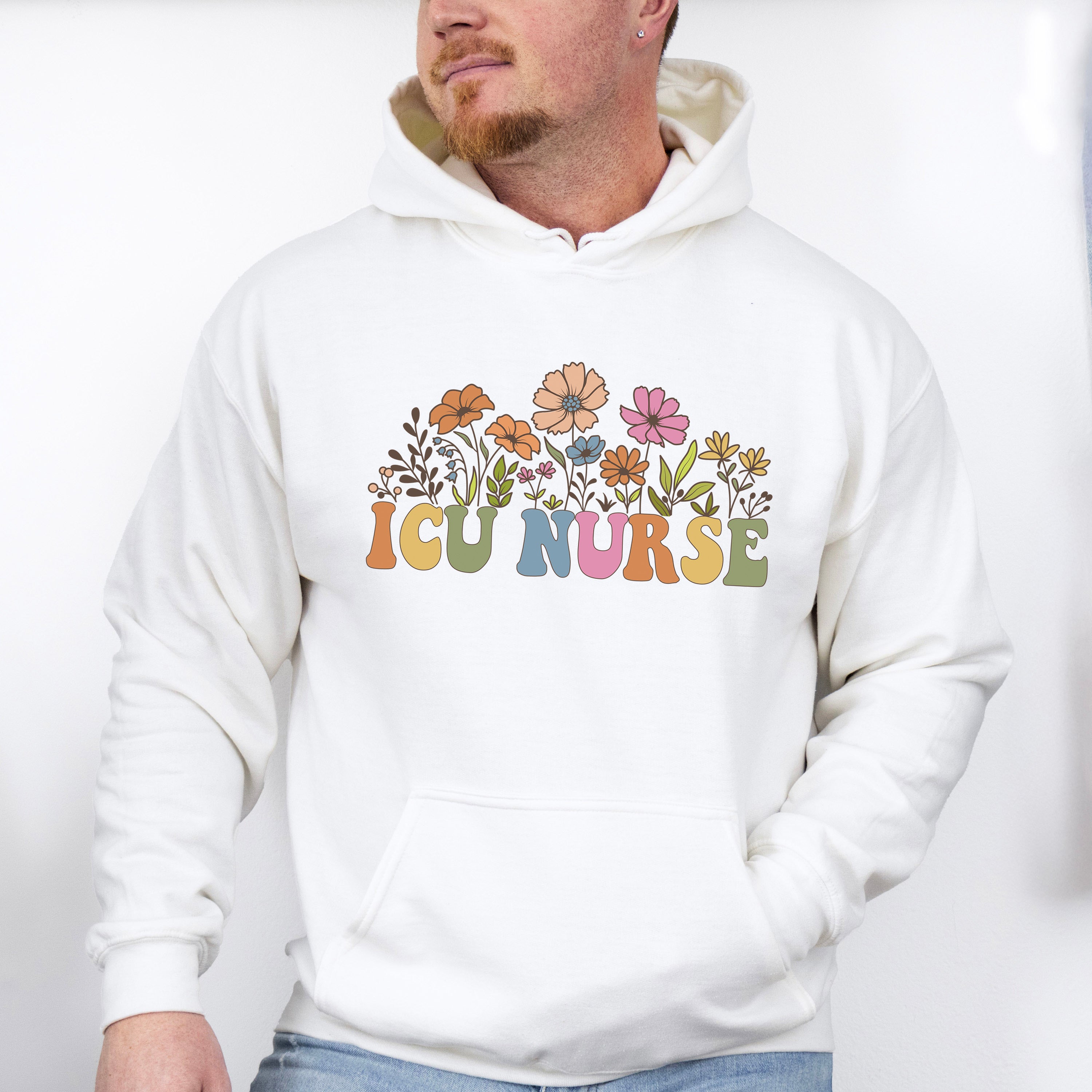 ICU Nurse Flowers Design - ICU Nurse Unisex Crewneck T-Shirt Sweatshirt Hoodie