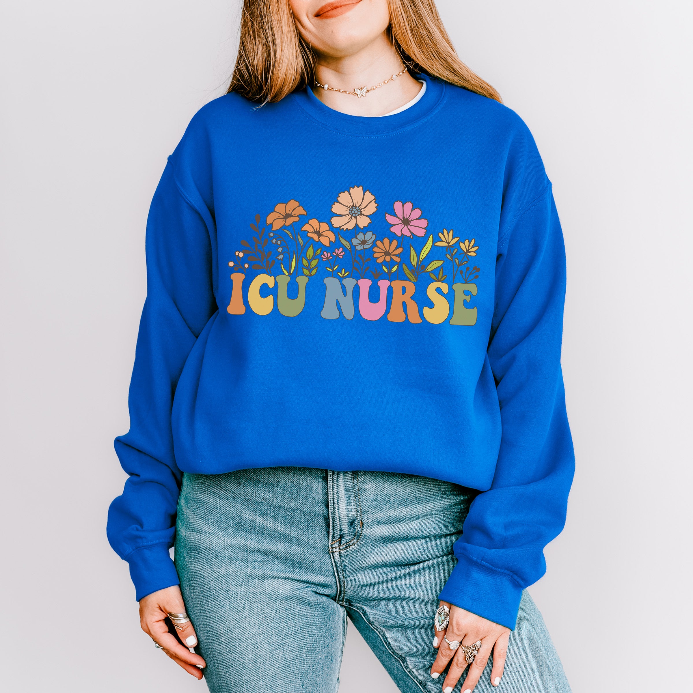 ICU Nurse Flowers Design - ICU Nurse Unisex Crewneck T-Shirt Sweatshirt Hoodie