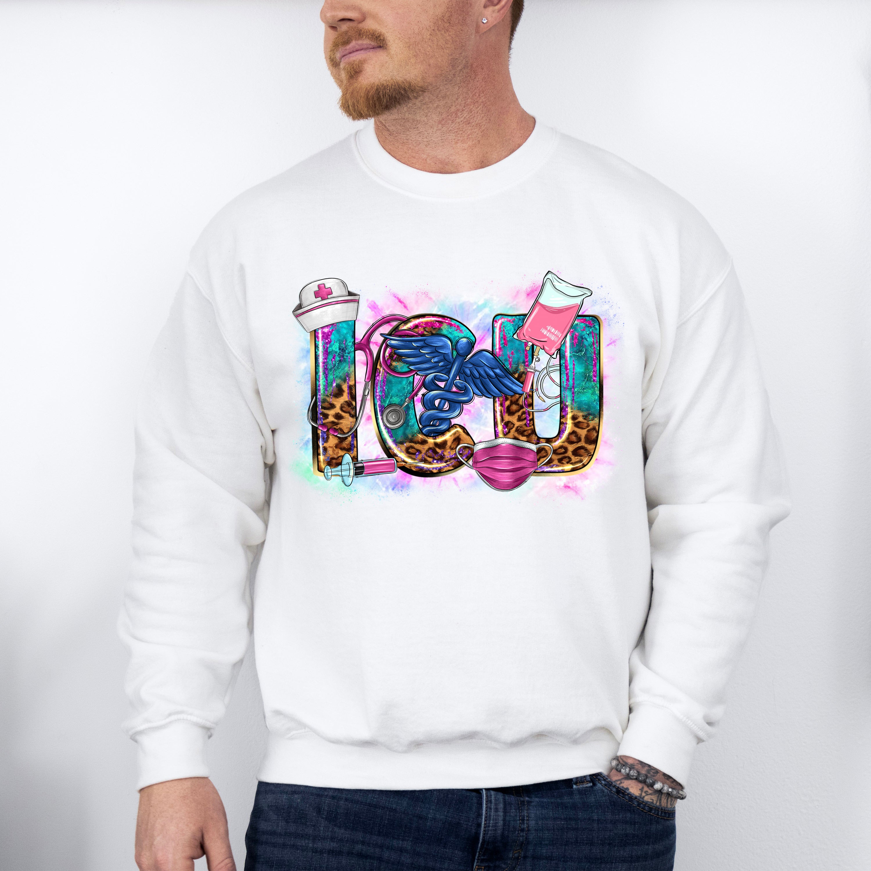 ICU Leopard Design - ICU Nurse Unisex Crewneck T-Shirt Sweatshirt Hoodie