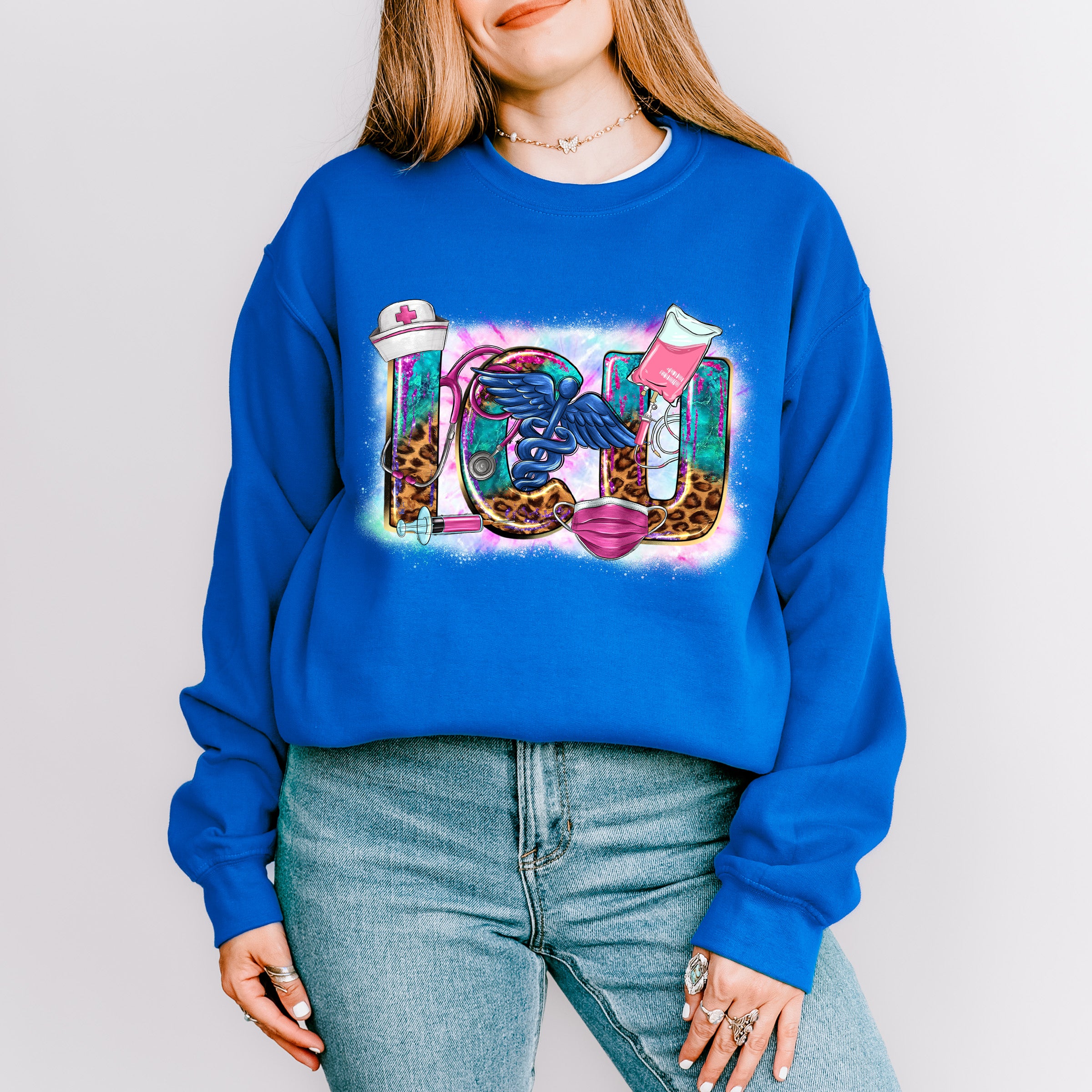 ICU Leopard Design - ICU Nurse Unisex Crewneck T-Shirt Sweatshirt Hoodie