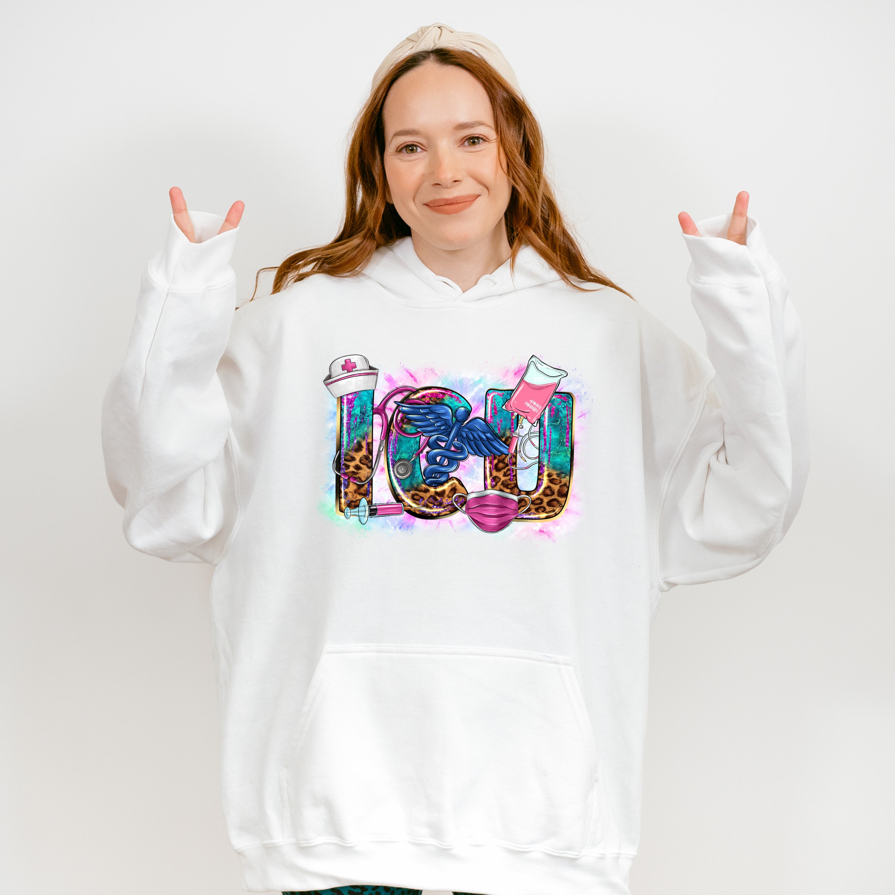ICU Leopard Design - ICU Nurse Unisex Crewneck T-Shirt Sweatshirt Hoodie