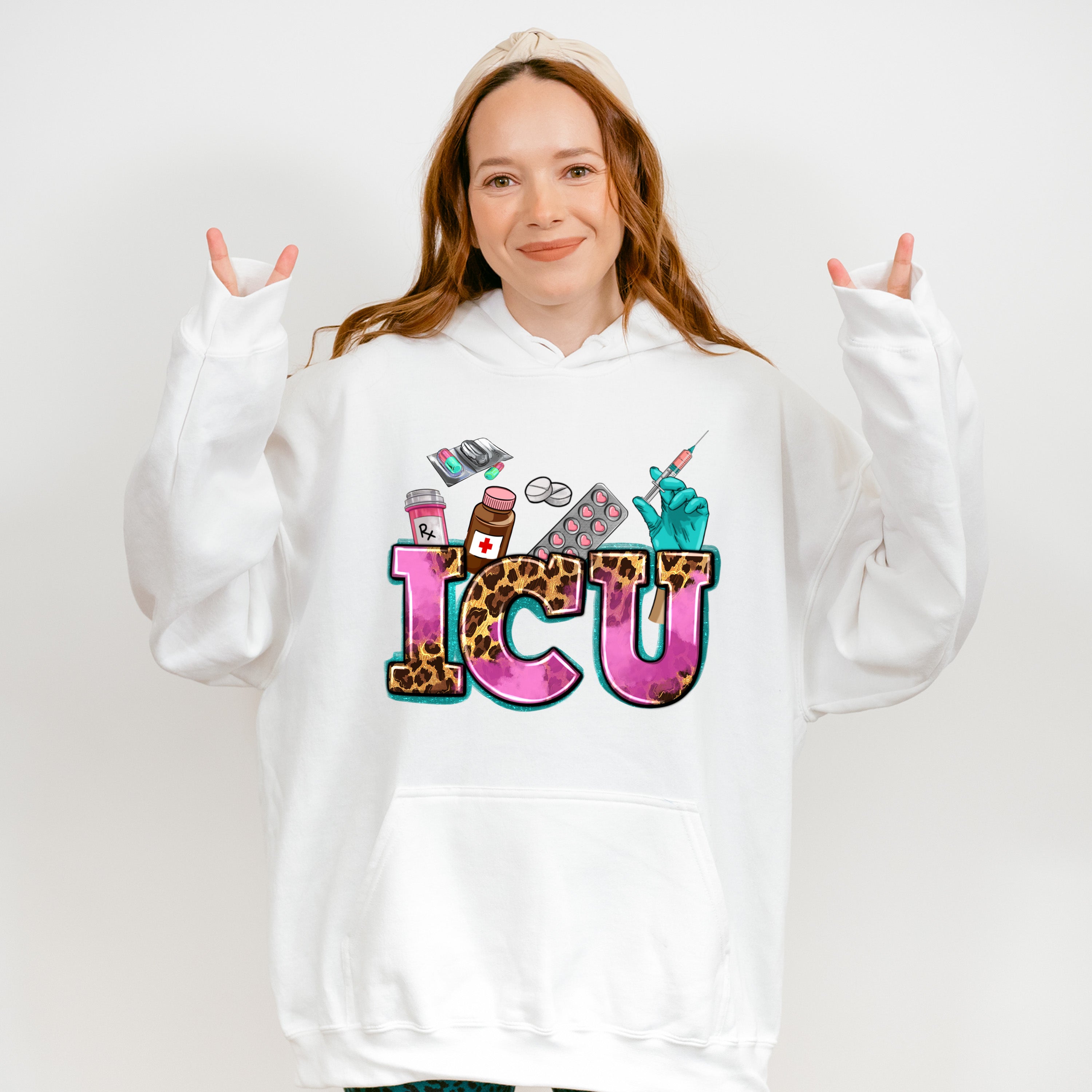 ICU Leopard Doodles Design - ICU Nurse Unisex Crewneck T-Shirt Sweatshirt Hoodie