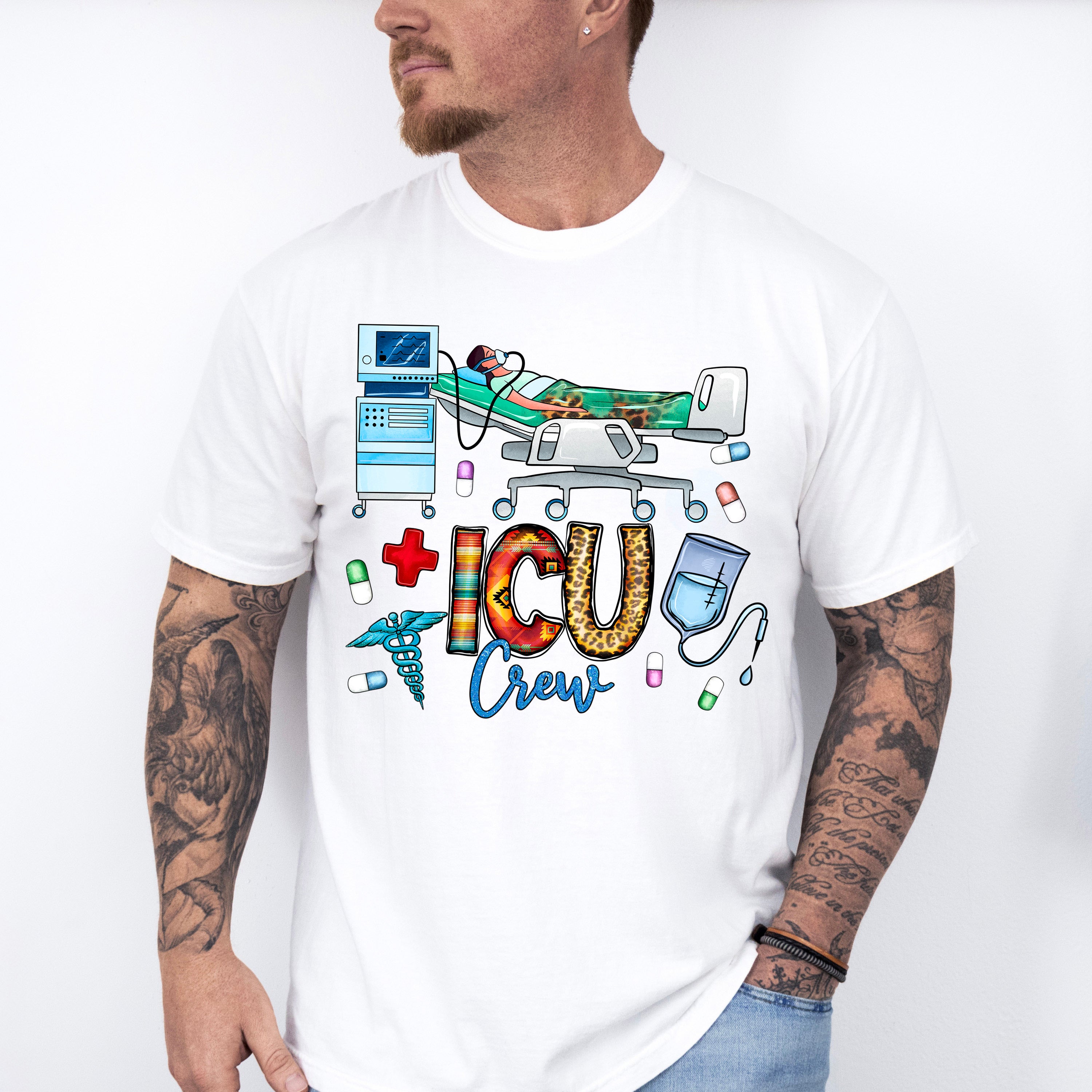ICU Crew Doodles Design - ICU Nurse Unisex Crewneck T-Shirt Sweatshirt Hoodie