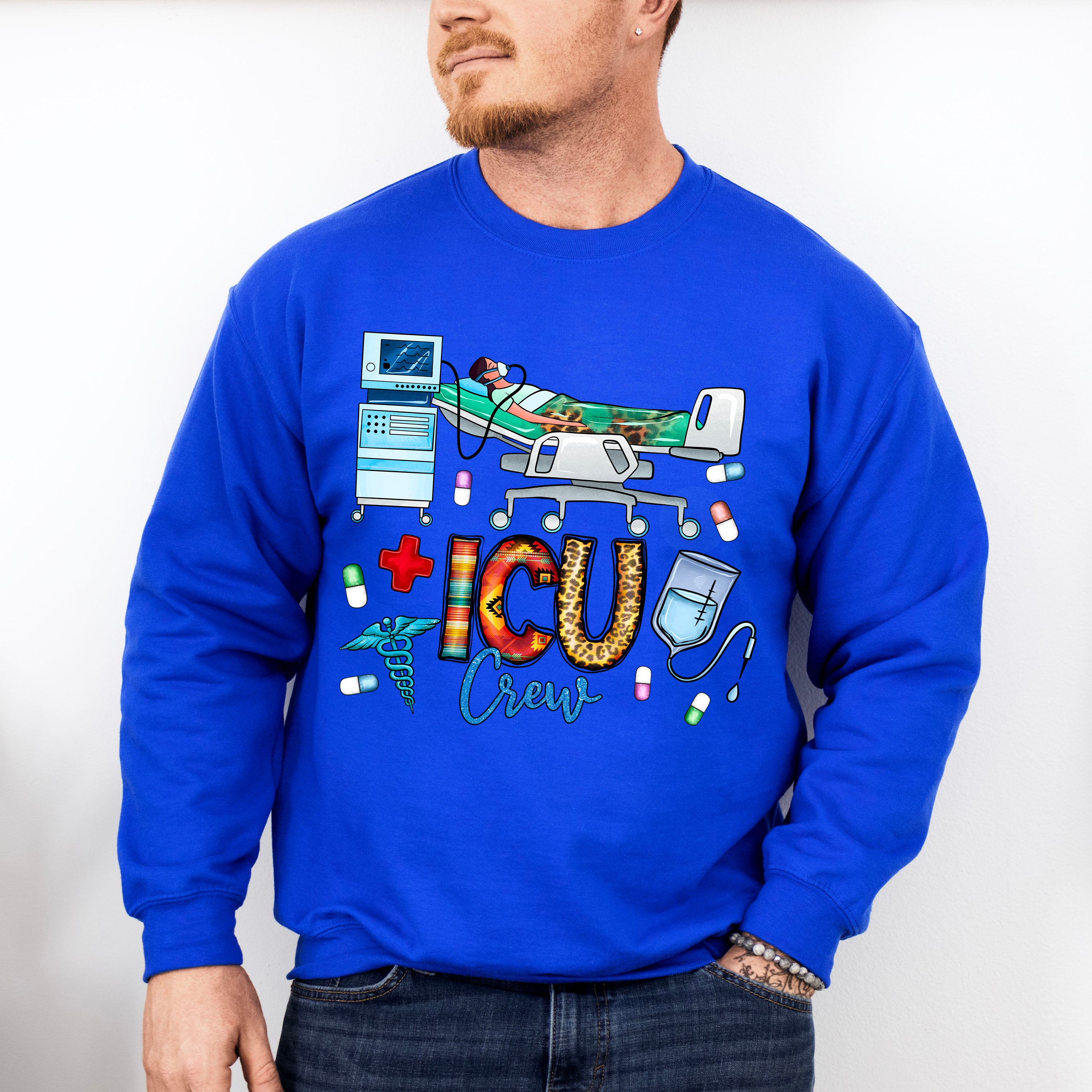 ICU Crew Doodles Design - ICU Nurse Unisex Crewneck T-Shirt Sweatshirt Hoodie