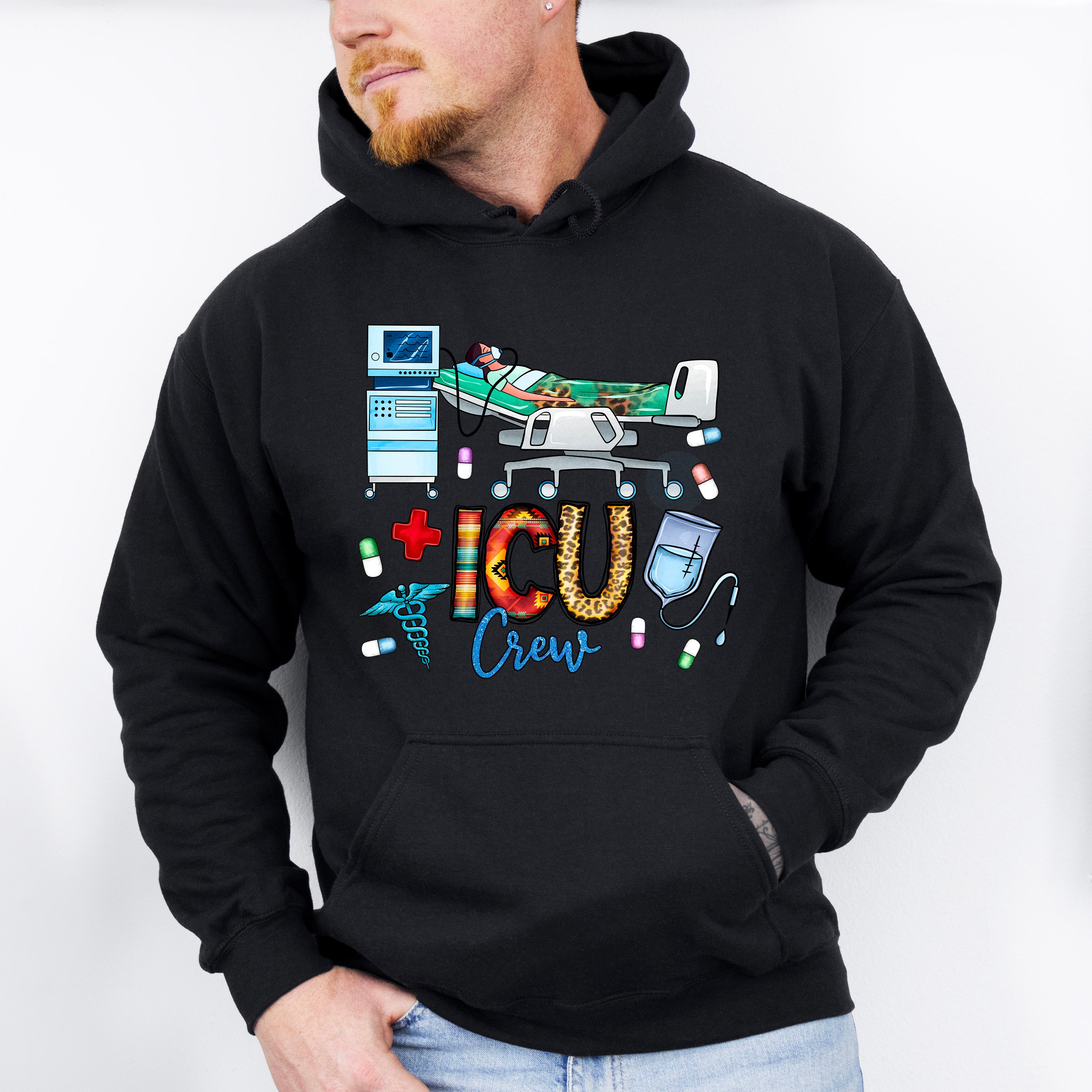 ICU Crew Doodles Design - ICU Nurse Unisex Crewneck T-Shirt Sweatshirt Hoodie