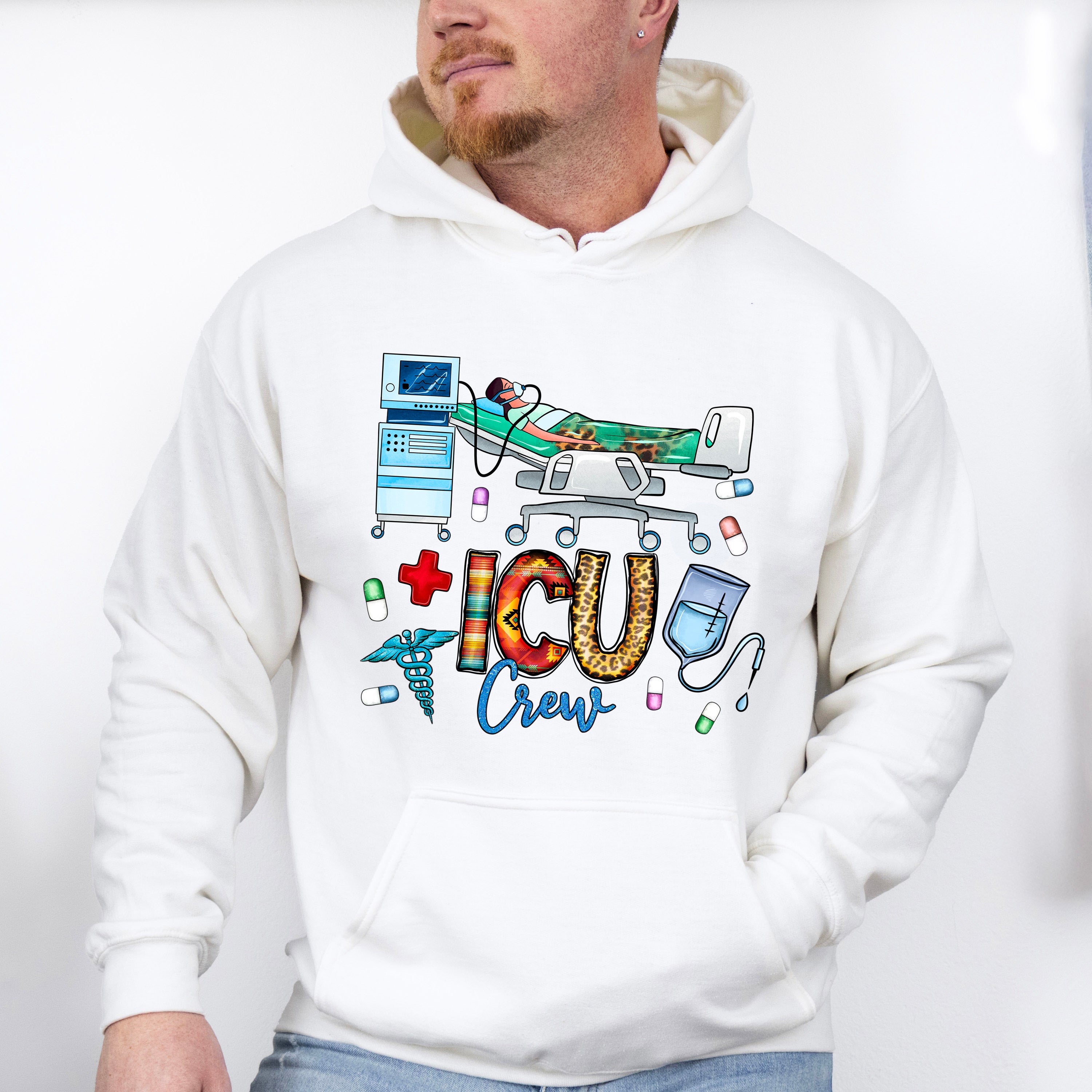 ICU Crew Doodles Design - ICU Nurse Unisex Crewneck T-Shirt Sweatshirt Hoodie