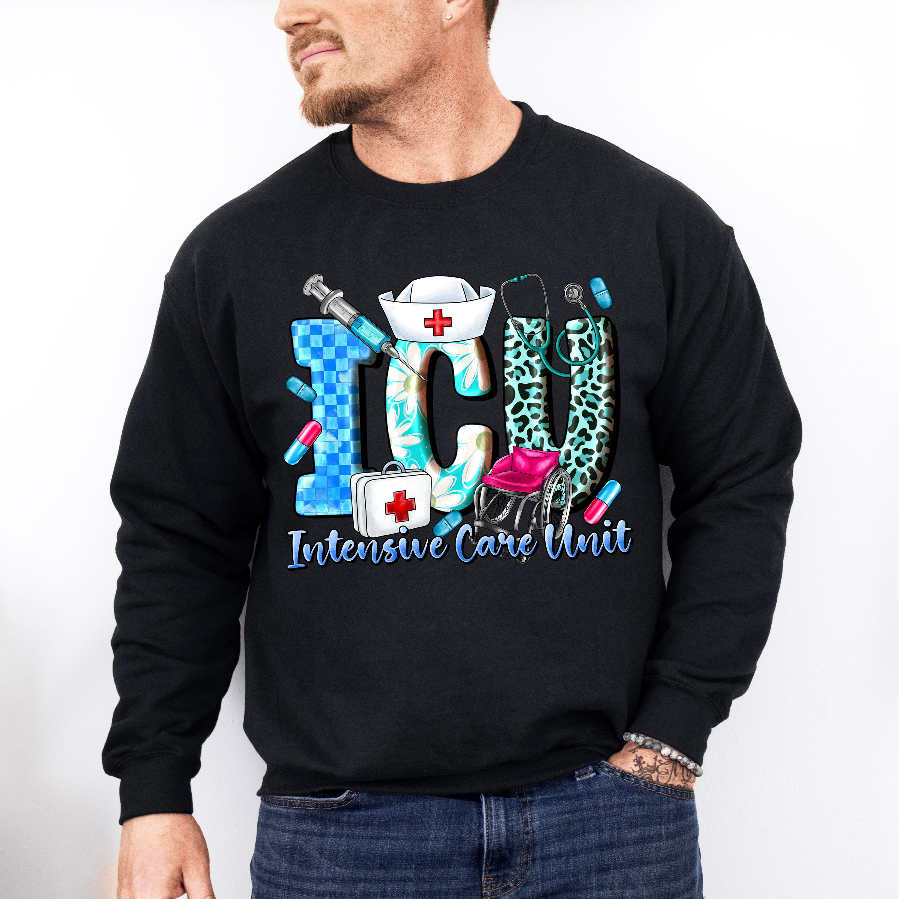 Intensive Care Unit Design - ICU Nurse Unisex Crewneck T-Shirt Sweatshirt Hoodie