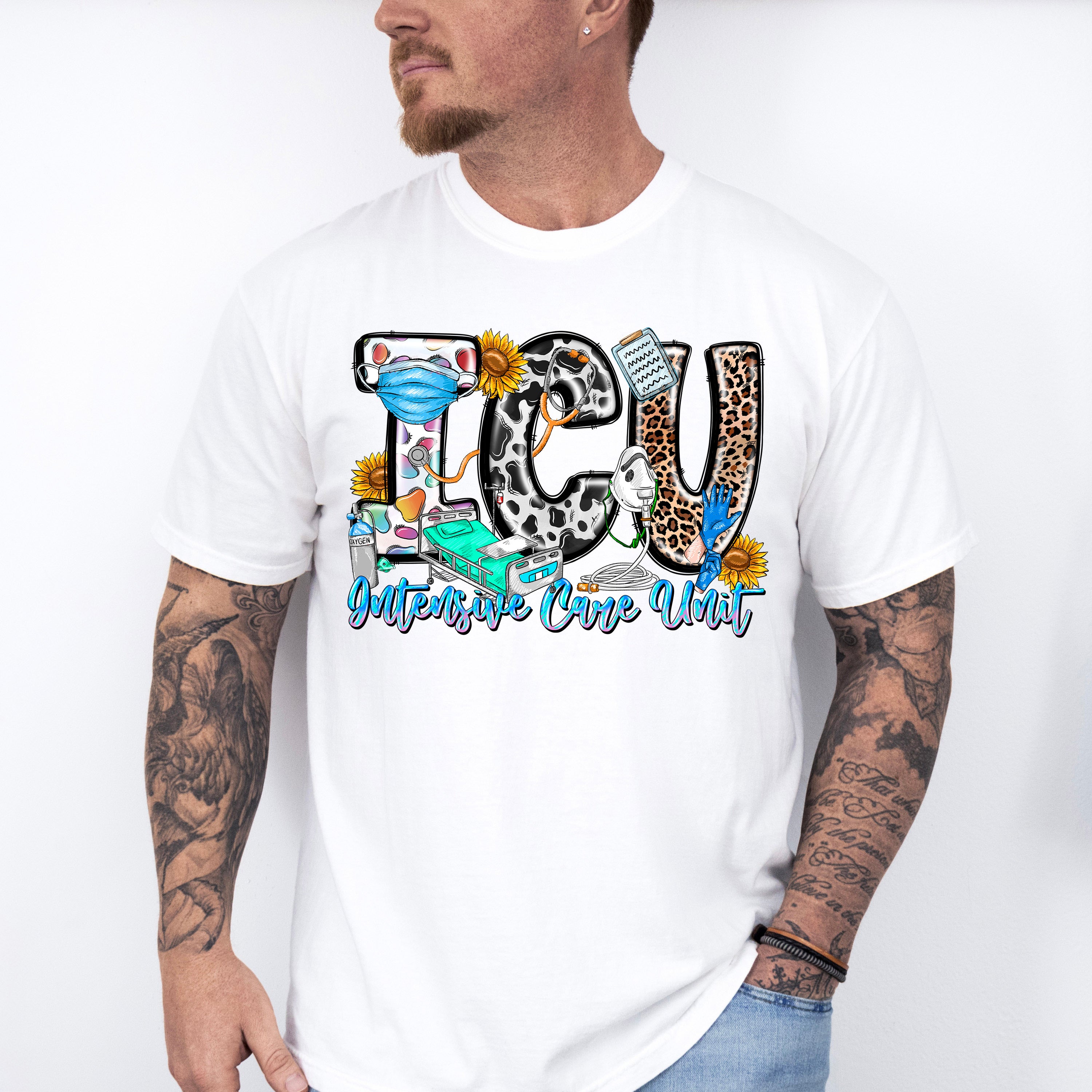 ICU Intensive Care Unit Doodles Design - ICU Nurse Unisex Crewneck T-Shirt Sweatshirt Hoodie