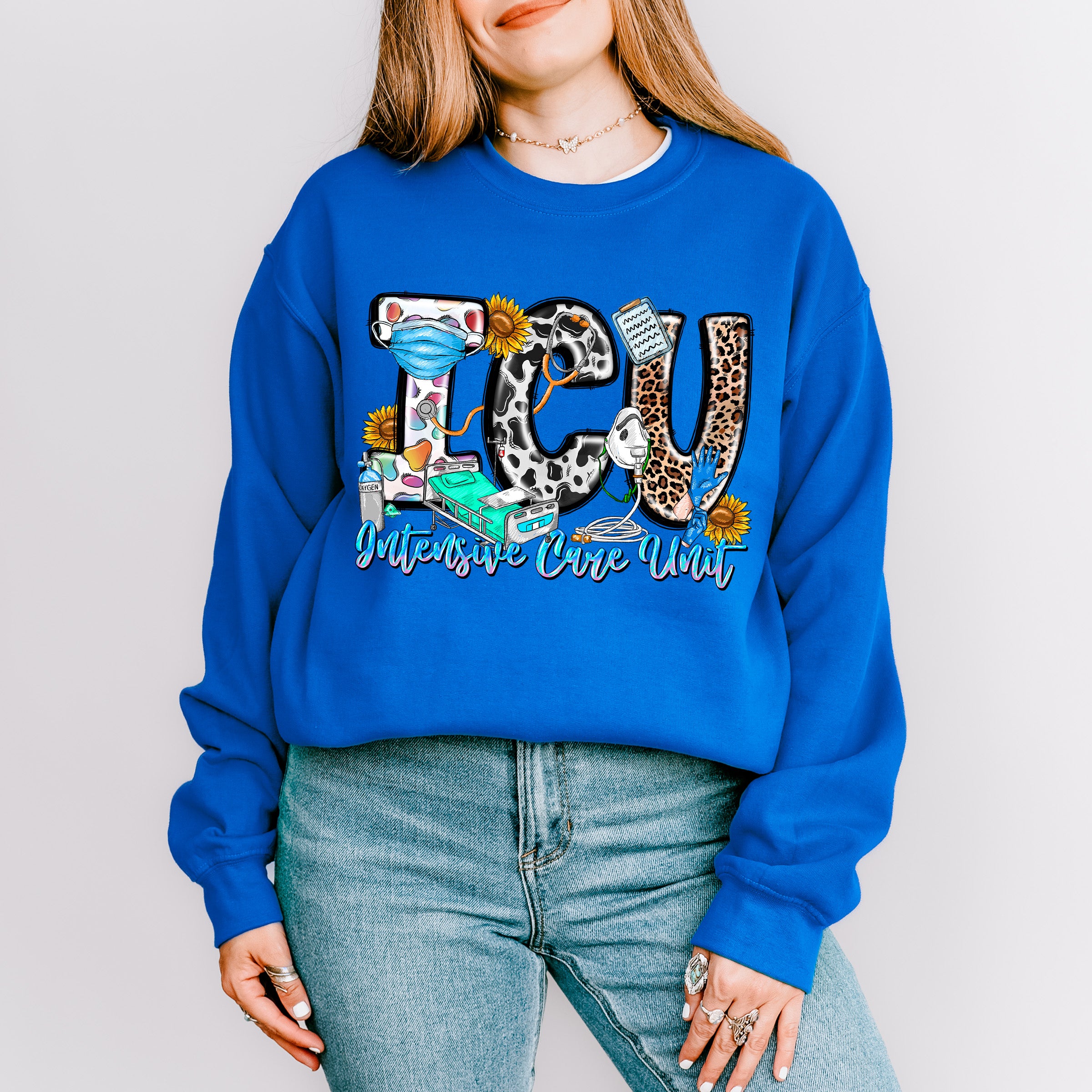 ICU Intensive Care Unit Doodles Design - ICU Nurse Unisex Crewneck T-Shirt Sweatshirt Hoodie