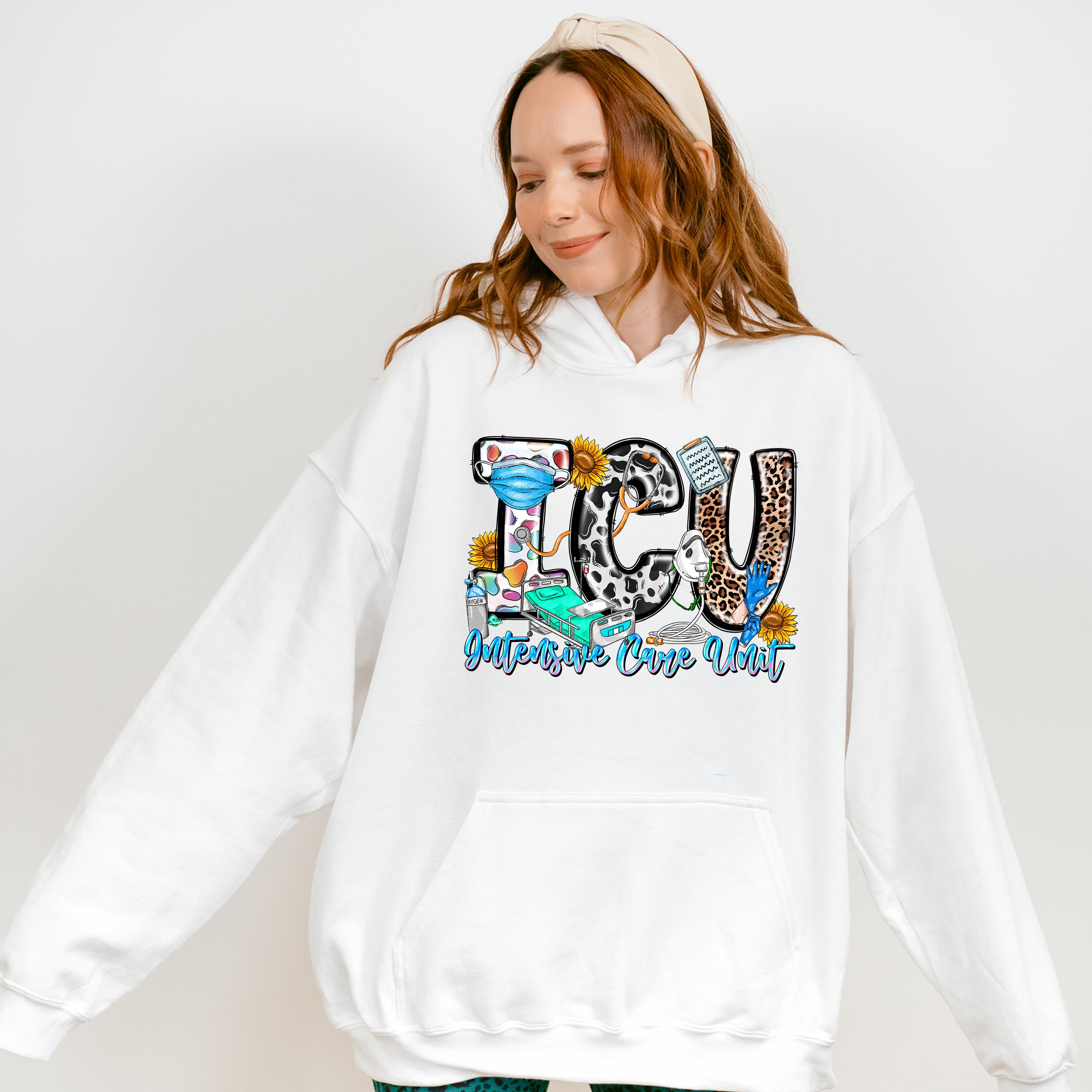 ICU Intensive Care Unit Doodles Design - ICU Nurse Unisex Crewneck T-Shirt Sweatshirt Hoodie